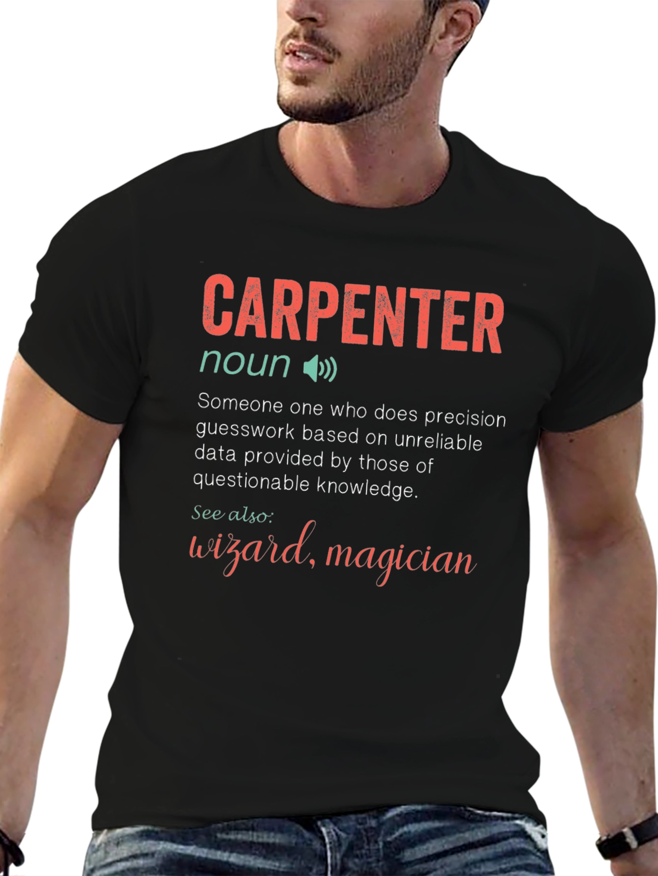 Black Carpenter Definition Graphic Novelty T-Shirt view 6