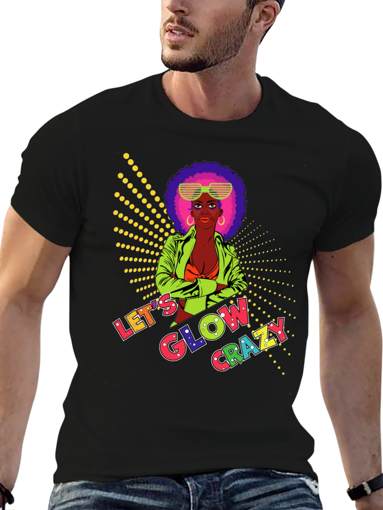 Black Let's Glow Crazy Graphic Tee view 6
