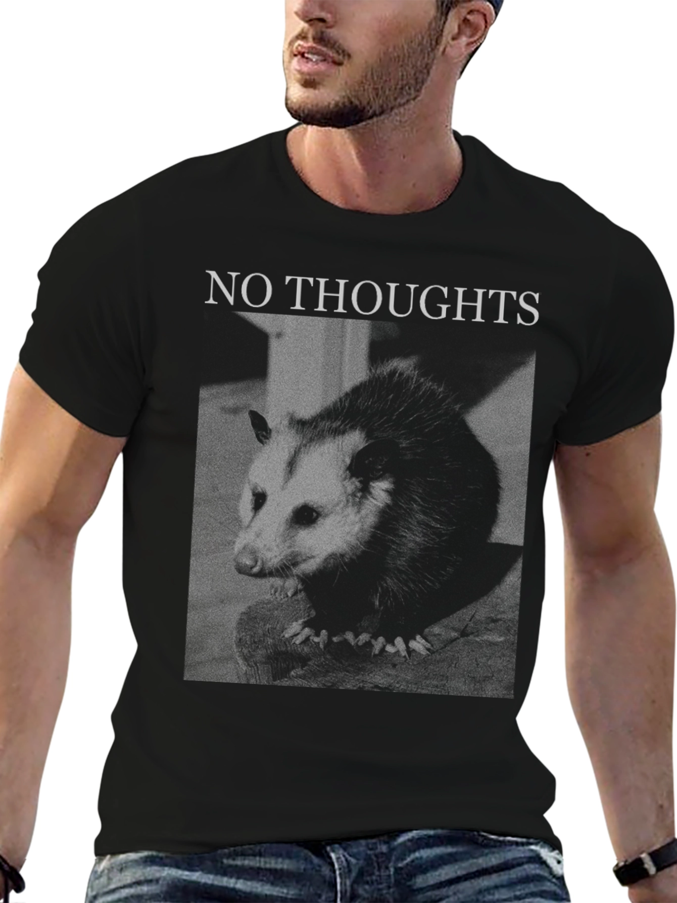Black No Thoughts Opossum Graphic T-Shirt view 6