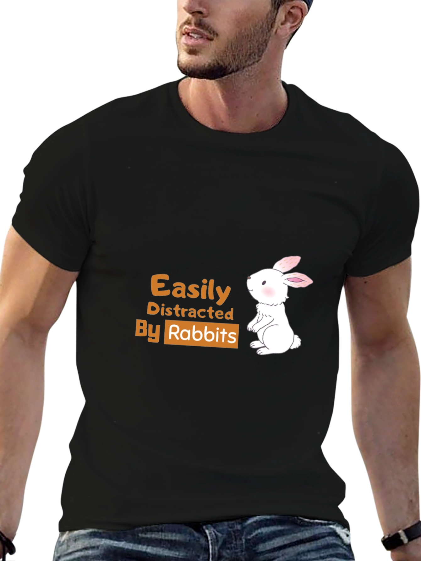Black Easily Distracted By Rabbits T-Shirt view 6