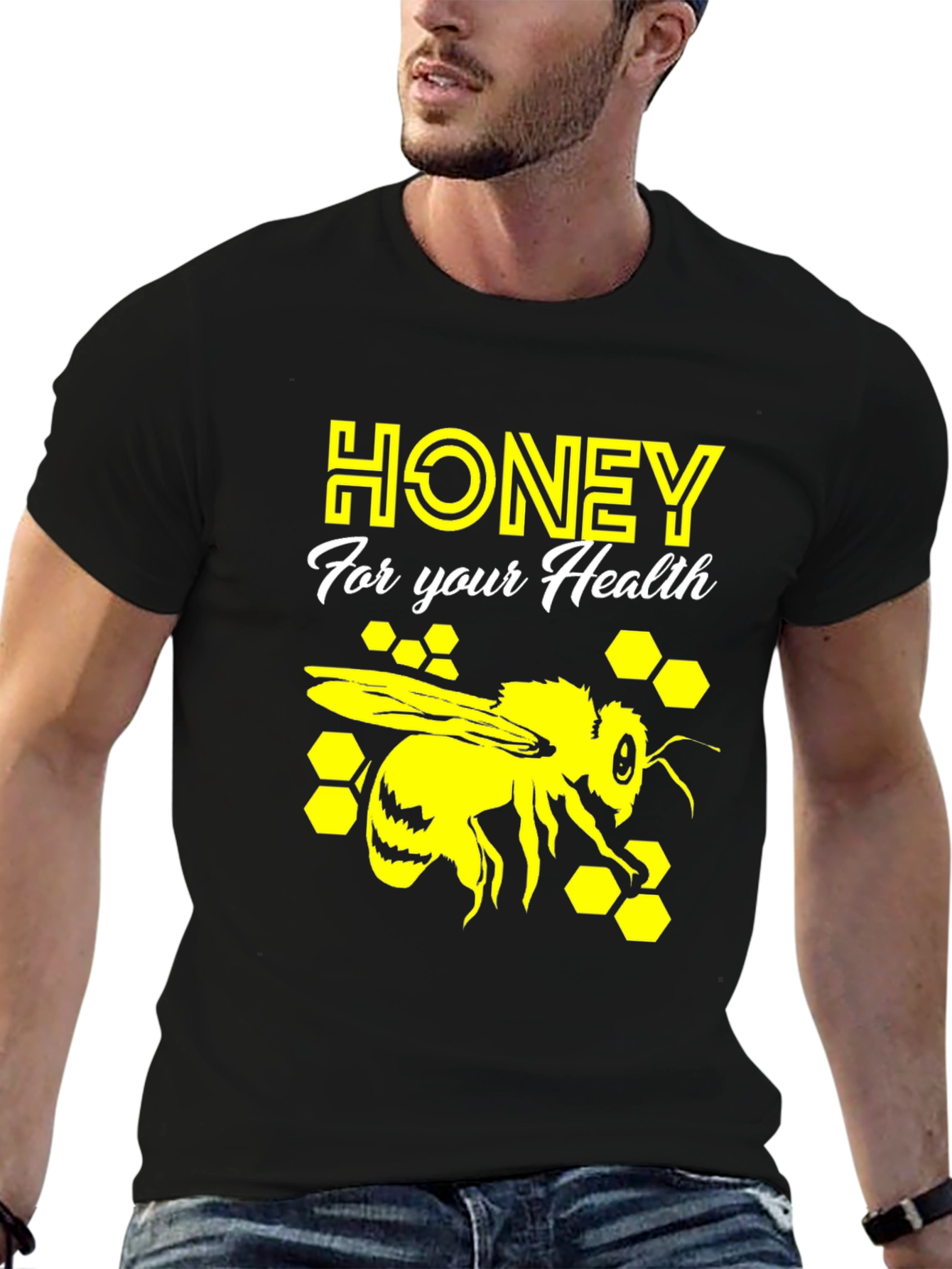 Black Honey Bee Health T-Shirt - Graphic Print Tee view 6