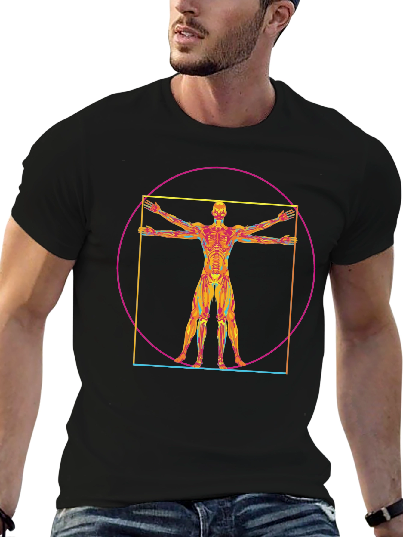Black Vitruvian Man Anatomy T-Shirt - Artistic Design view 6