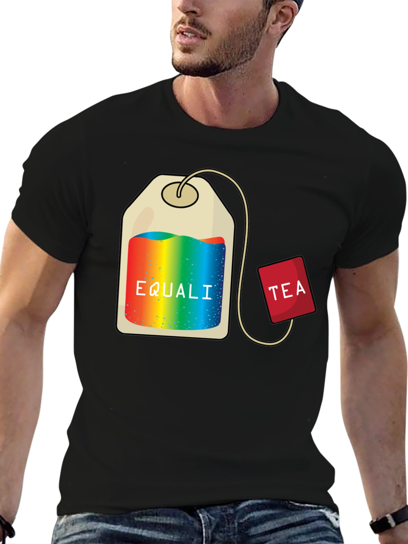 Black Equality Tea T-Shirt - Pride Rainbow Bag Tee view 6