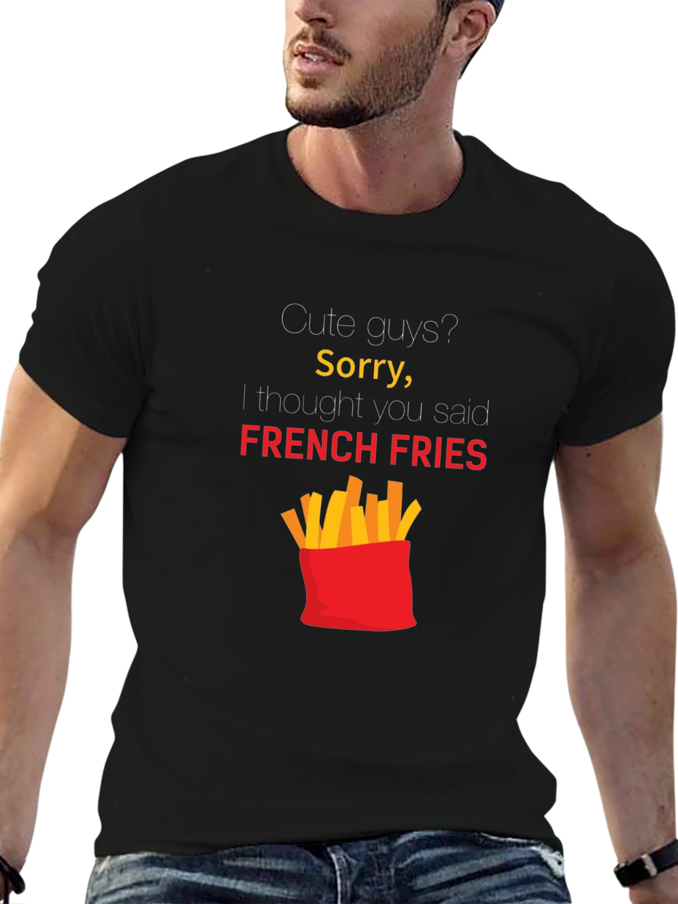 Black Funny French Fries Graphic Tee - Unisex view 6