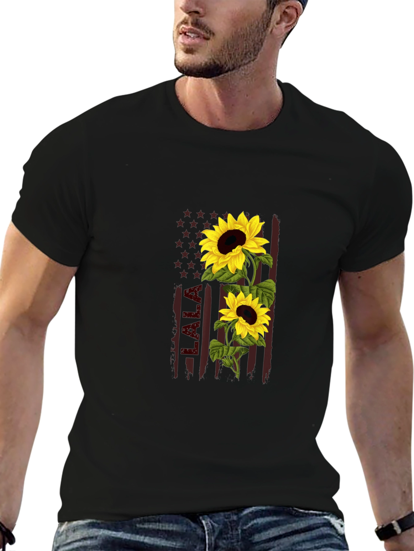 Black Sunflower American Flag Graphic Tee view 6