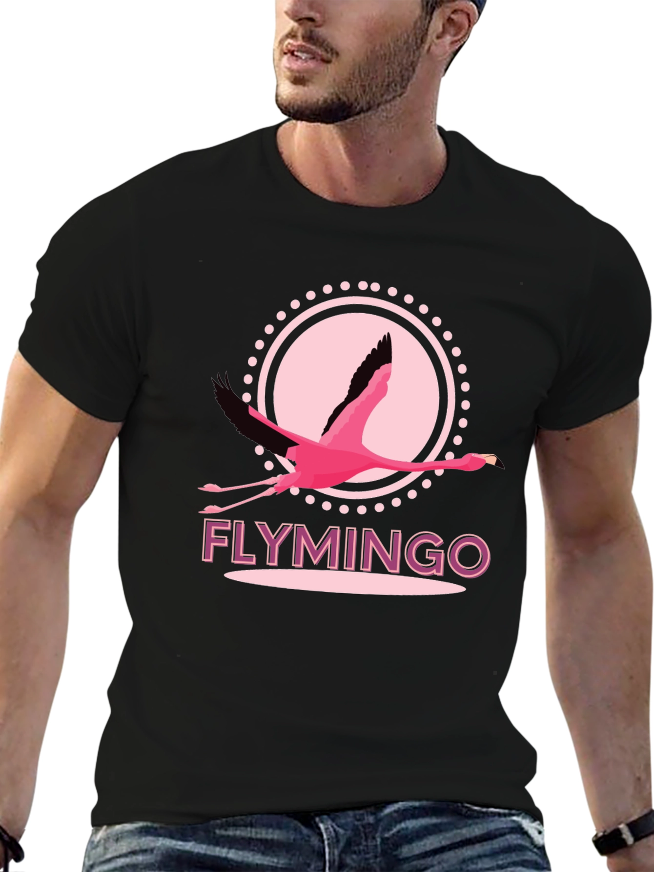 Black Flymingo T-Shirt - Pink Flamingo Graphic Tee view 6