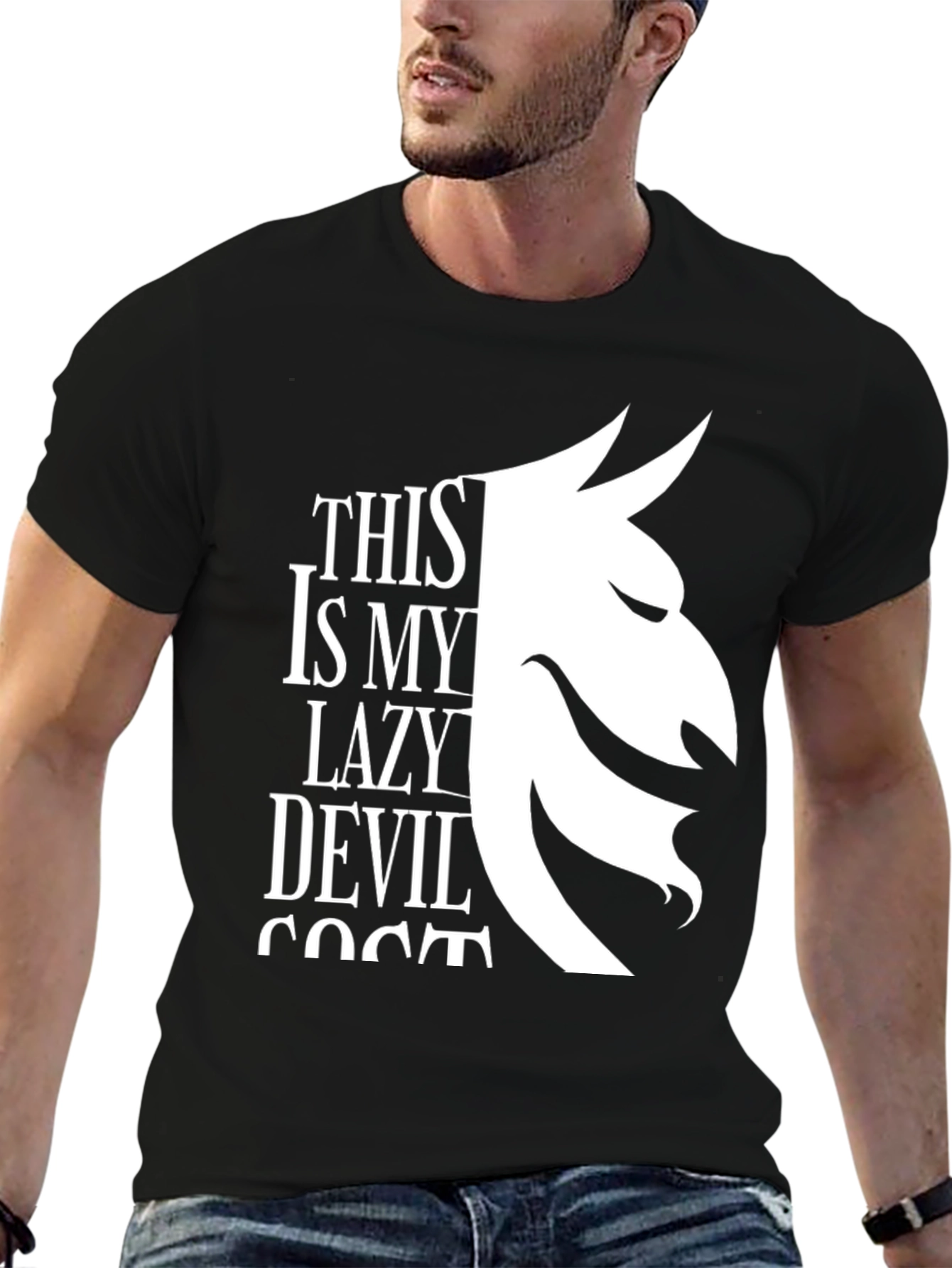 Black Lazy Devil Costume T-Shirt - Black Graphic Tee view 6