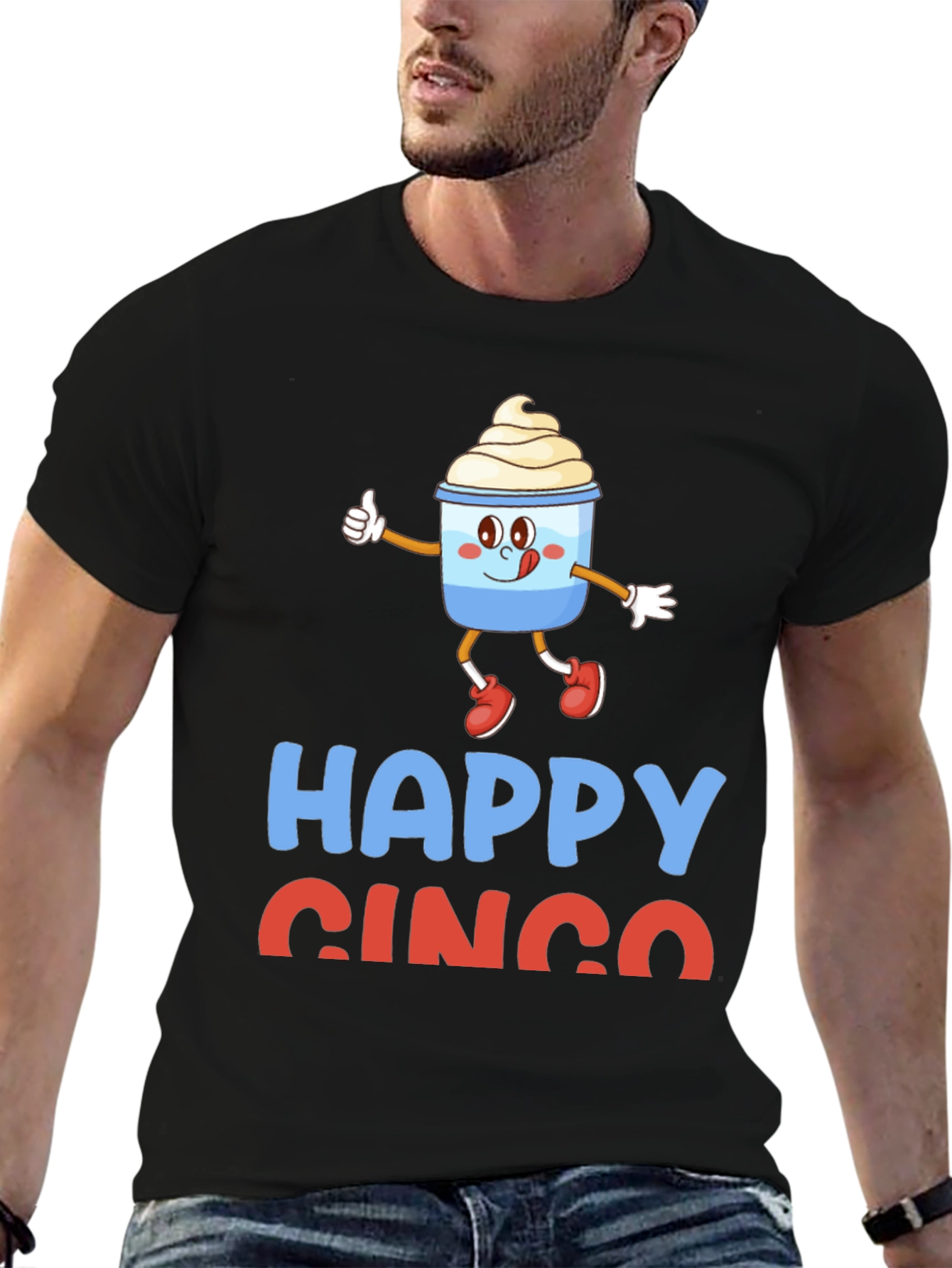 Black Happy Cinco Cartoon T-Shirt view 6