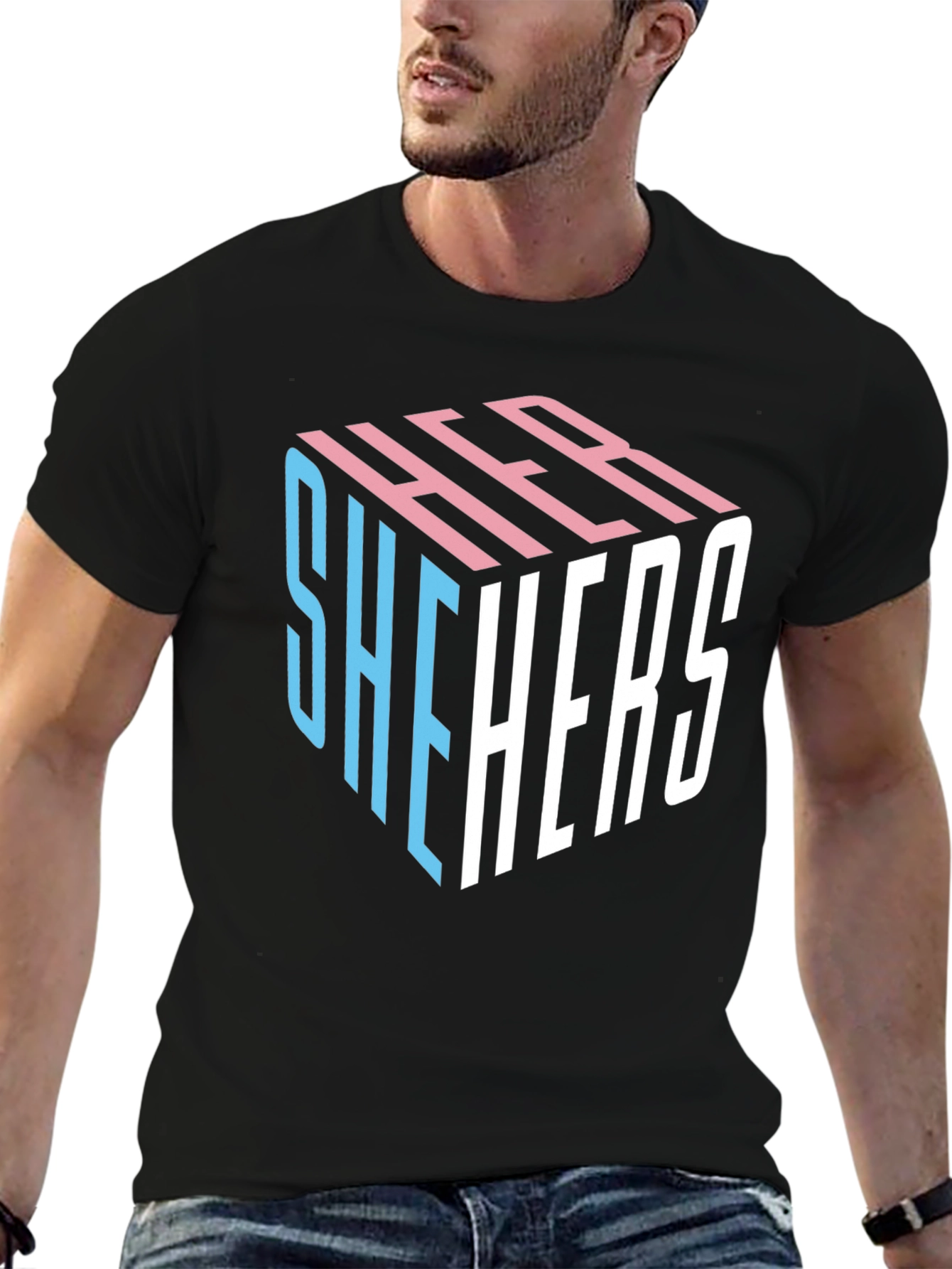 Black She Hers LGBTQ+ Pride Cube T-Shirt view 6