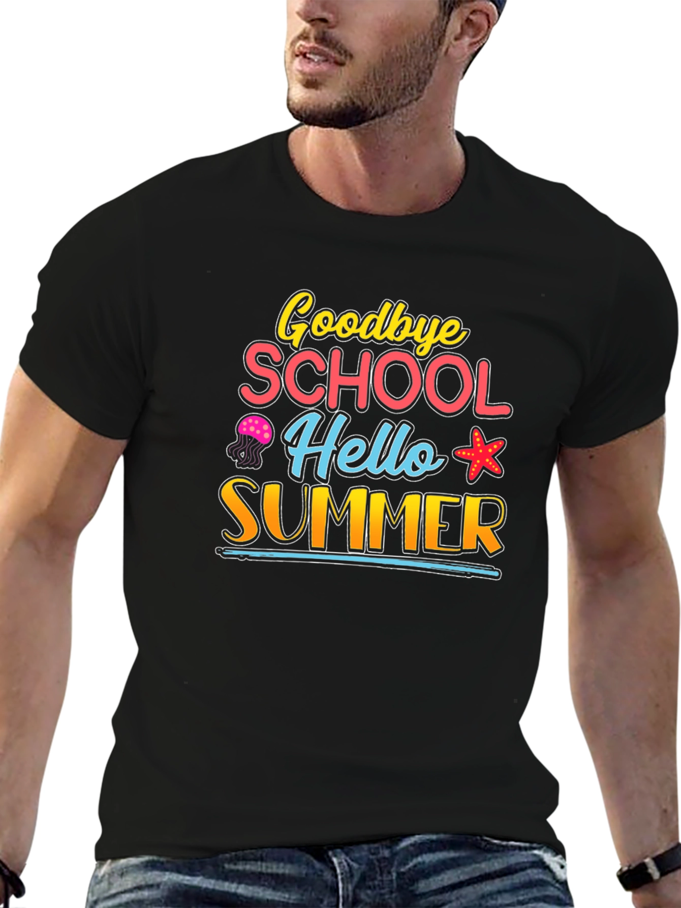 Black Goodbye School Hello Summer T-Shirt view 6