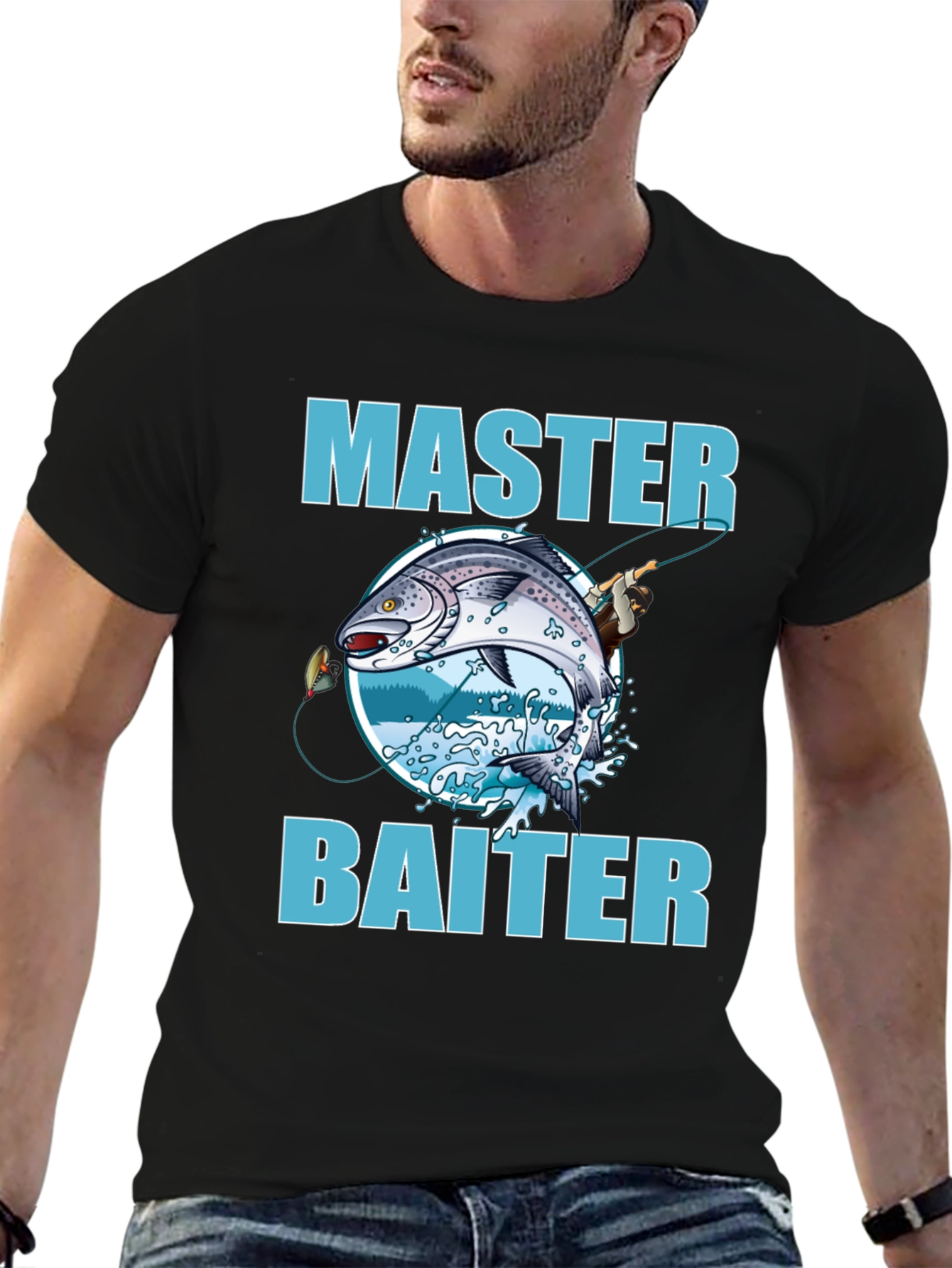 Black Master Baiter Fishing T-Shirt - Funny Fishing Tee view 6