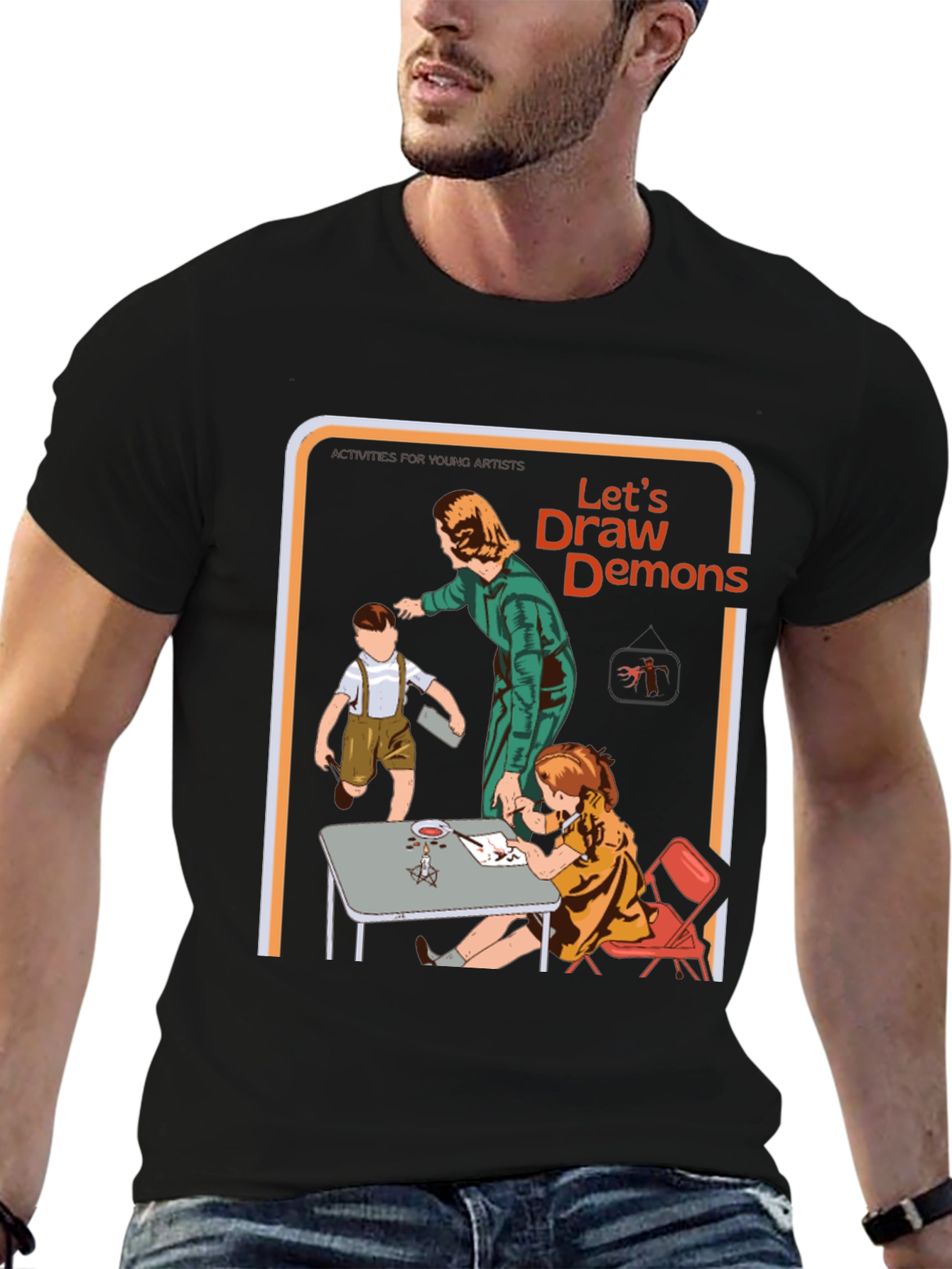 Black Let's Draw Demons Graphic Tee view 6