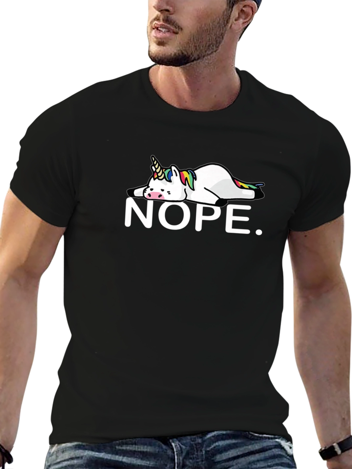 Black Nope Unicorn Black T-Shirt - Funny Graphic Tee view 6