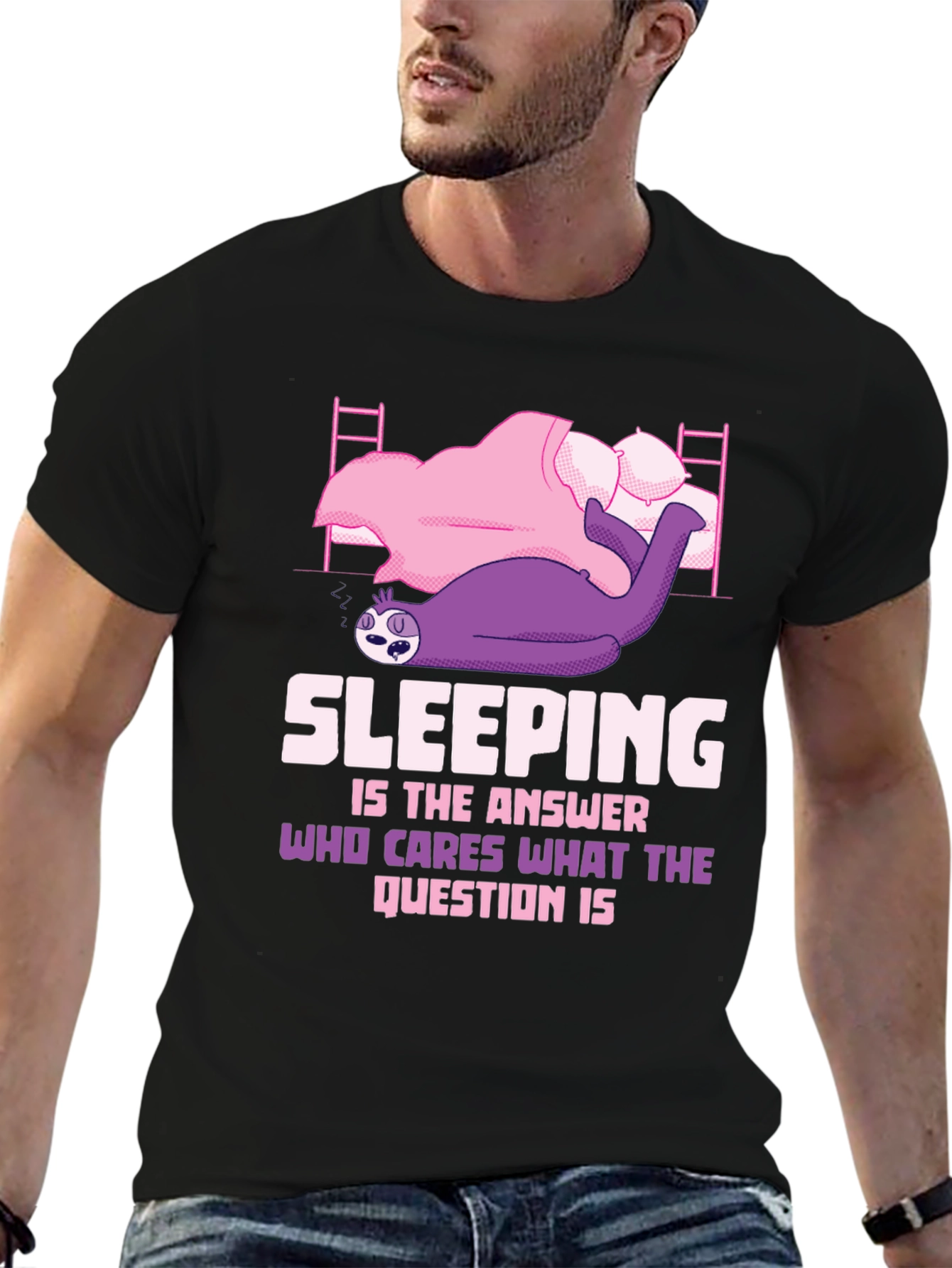 Black Sloth Sleeping T-Shirt - Funny Sleep Lover Tee view 6