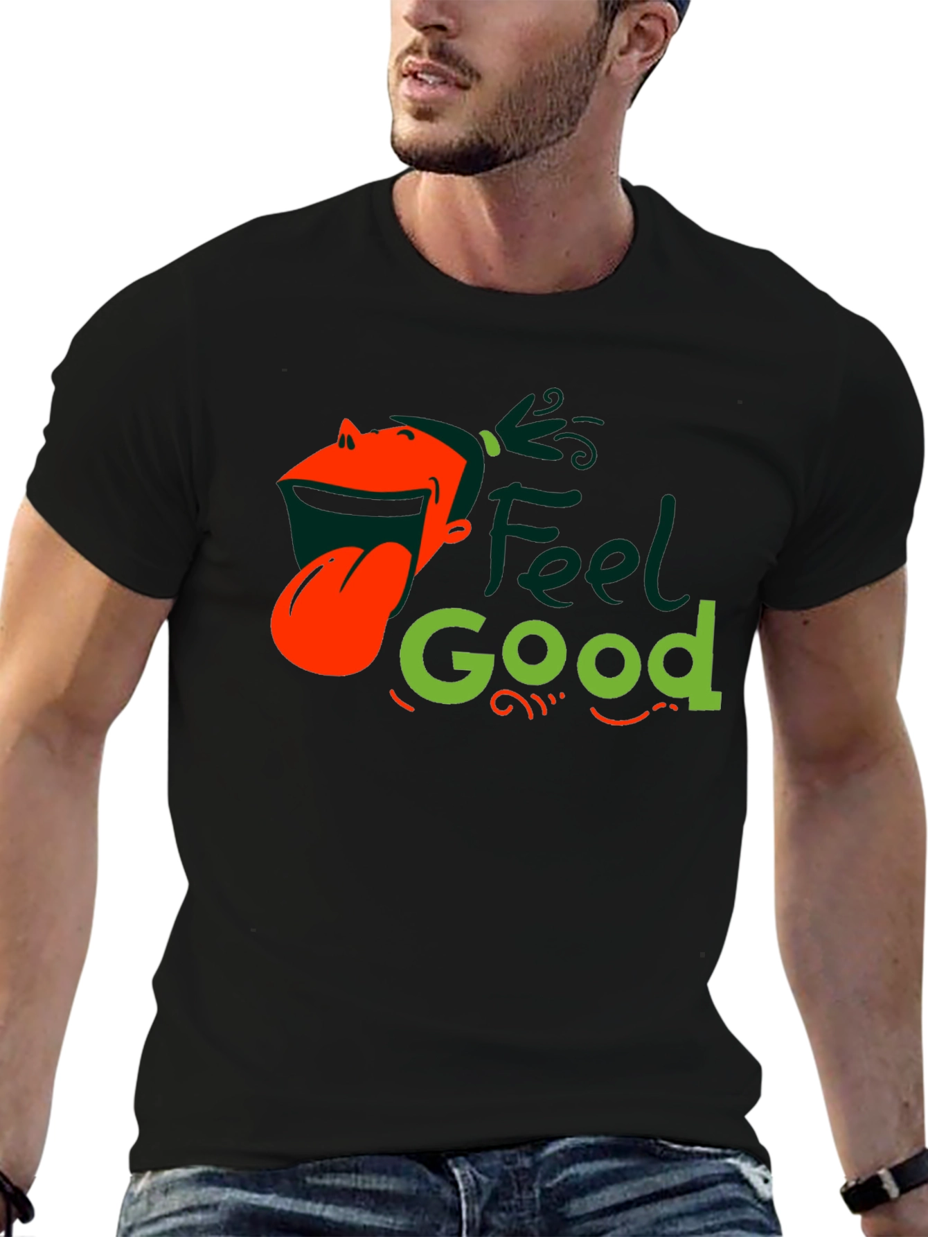 Black Feel Good Graphic Black T-Shirt view 6