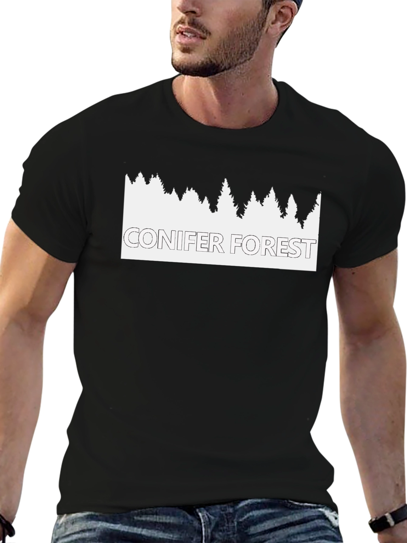 Black Conifer Forest Graphic Tee - Nature Inspired T-Shirt view 6