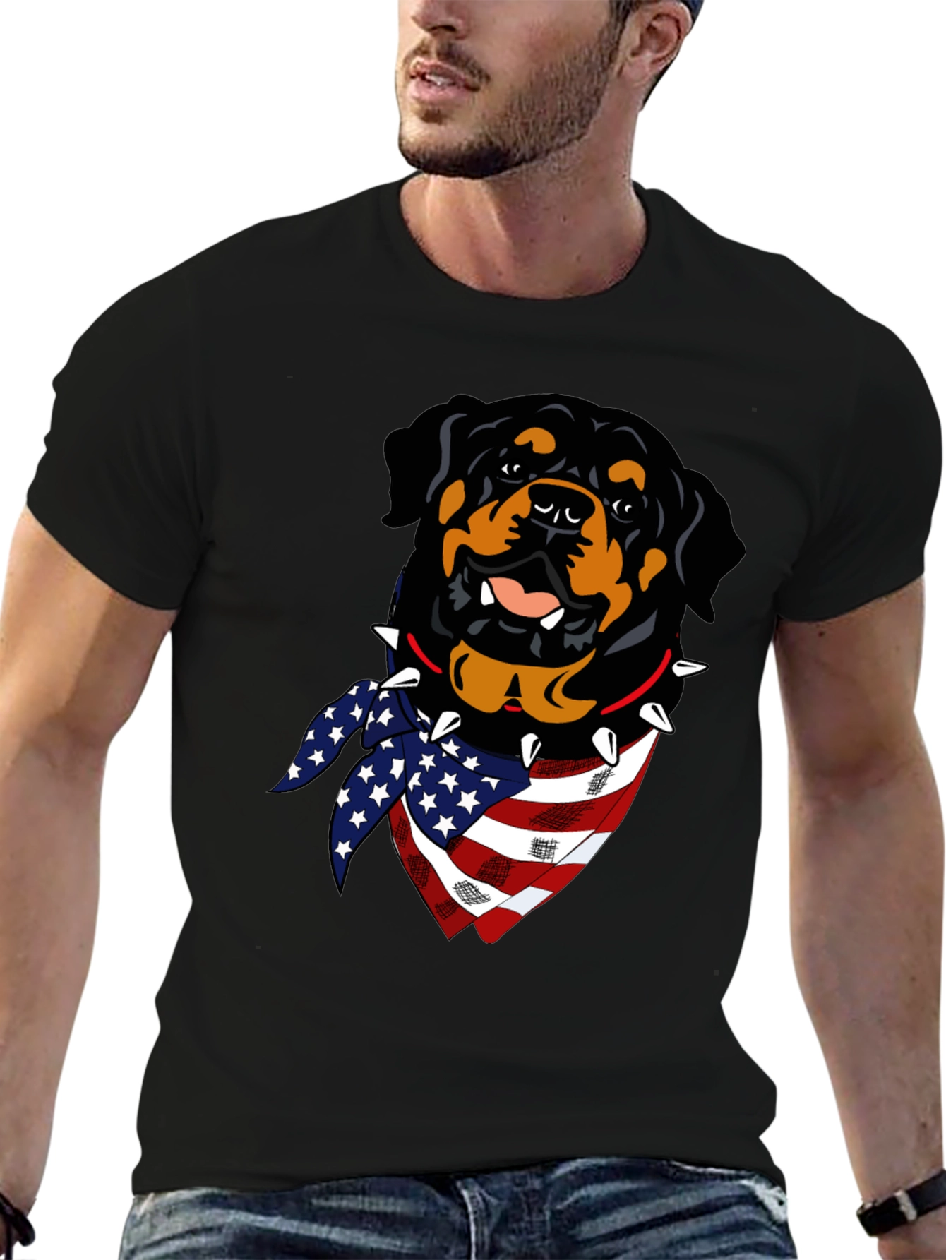 Black Rottweiler USA Flag T-Shirt view 6