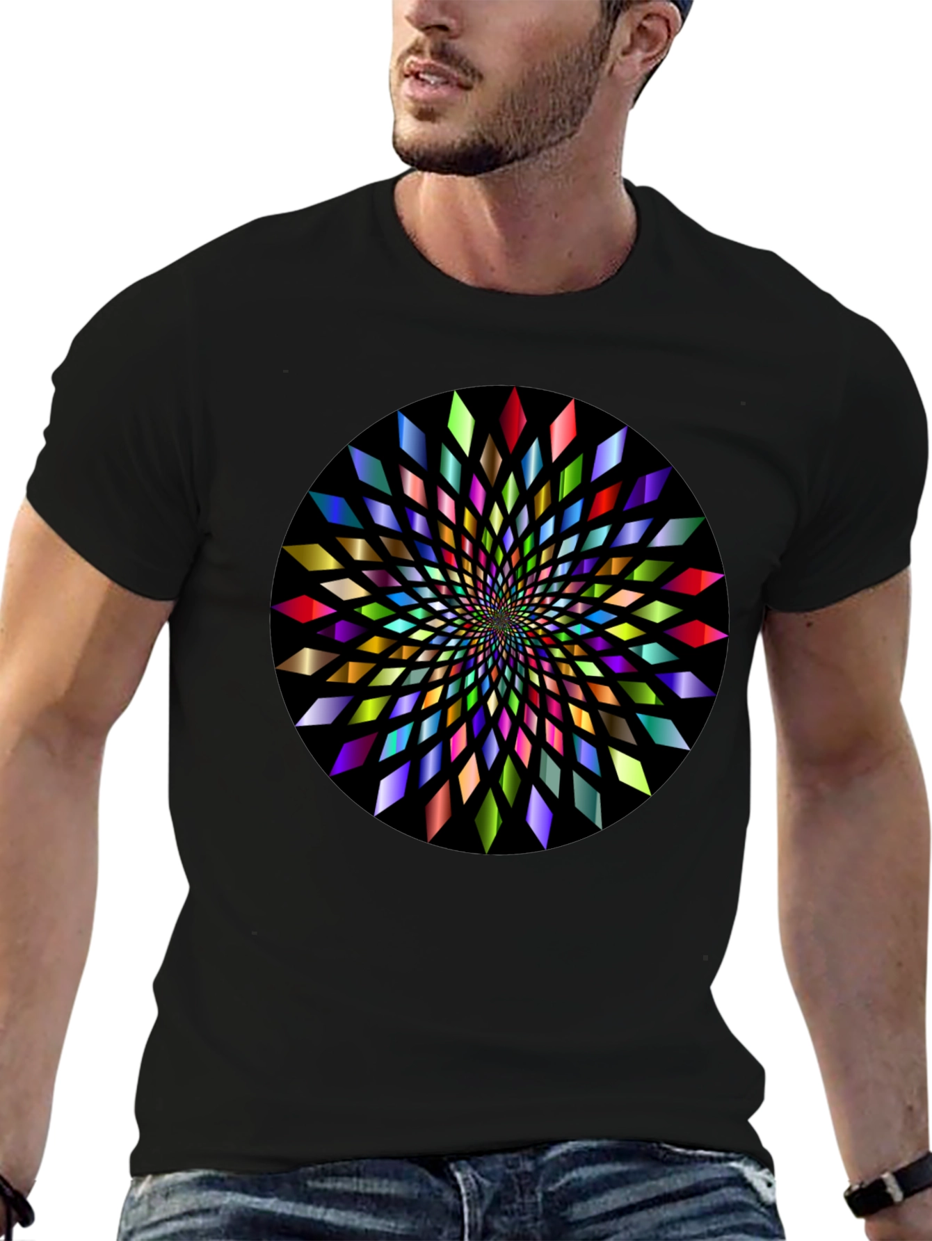 Black Abstract Geometric Circle Graphic T-Shirt view 6