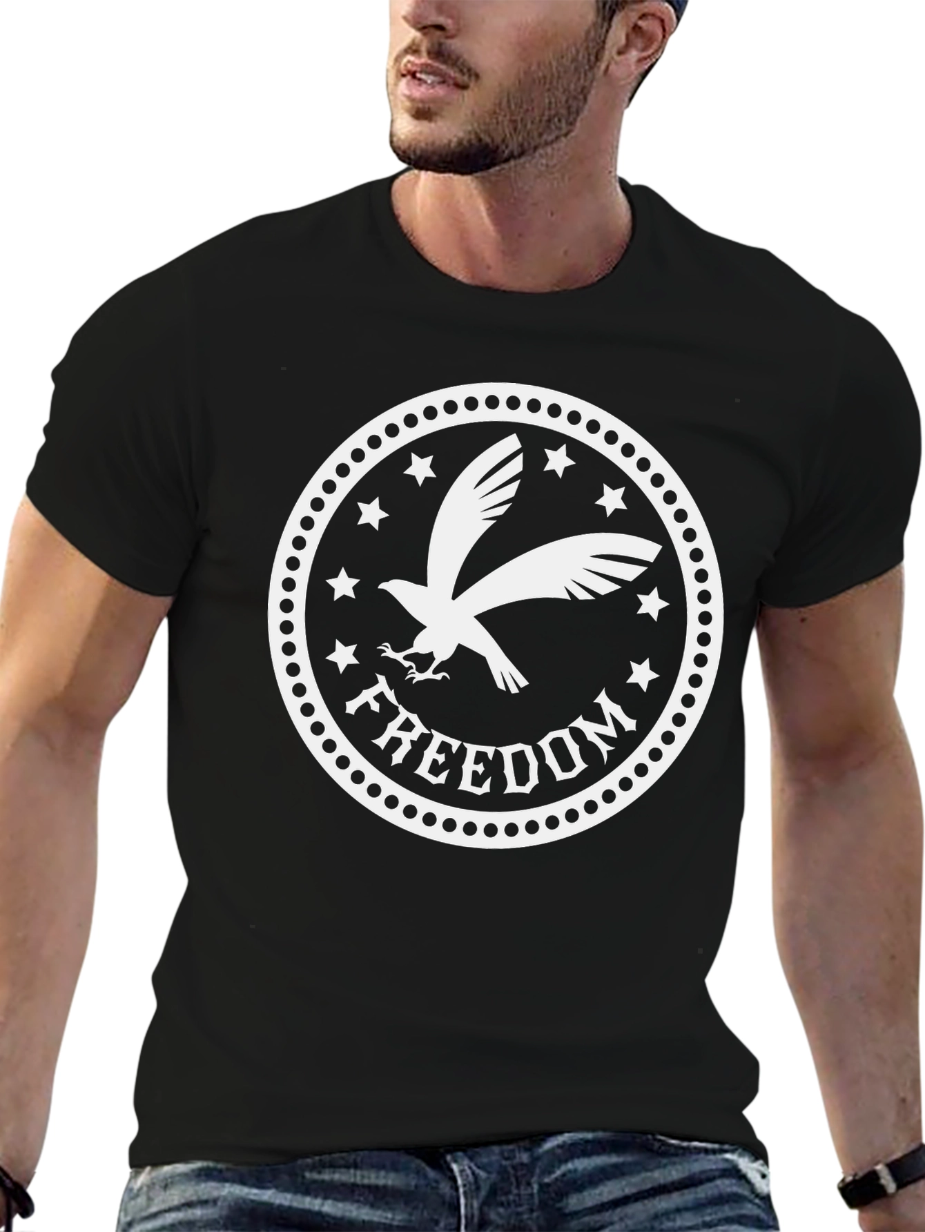 Black Freedom Eagle Graphic Tee - Black Cotton Blend view 6