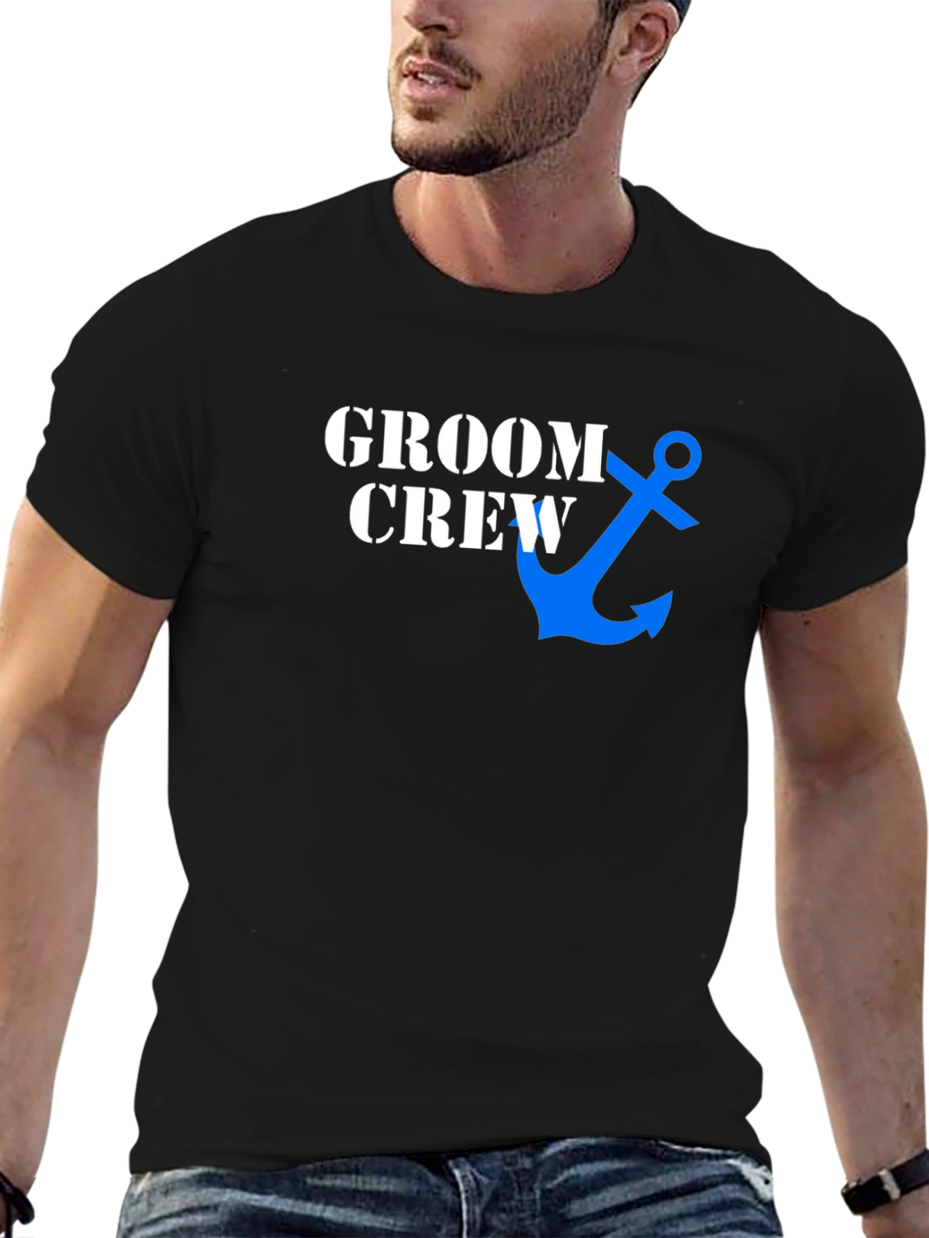 Black Groom Crew Anchor Graphic Tee - Black Cotton Blend view 6