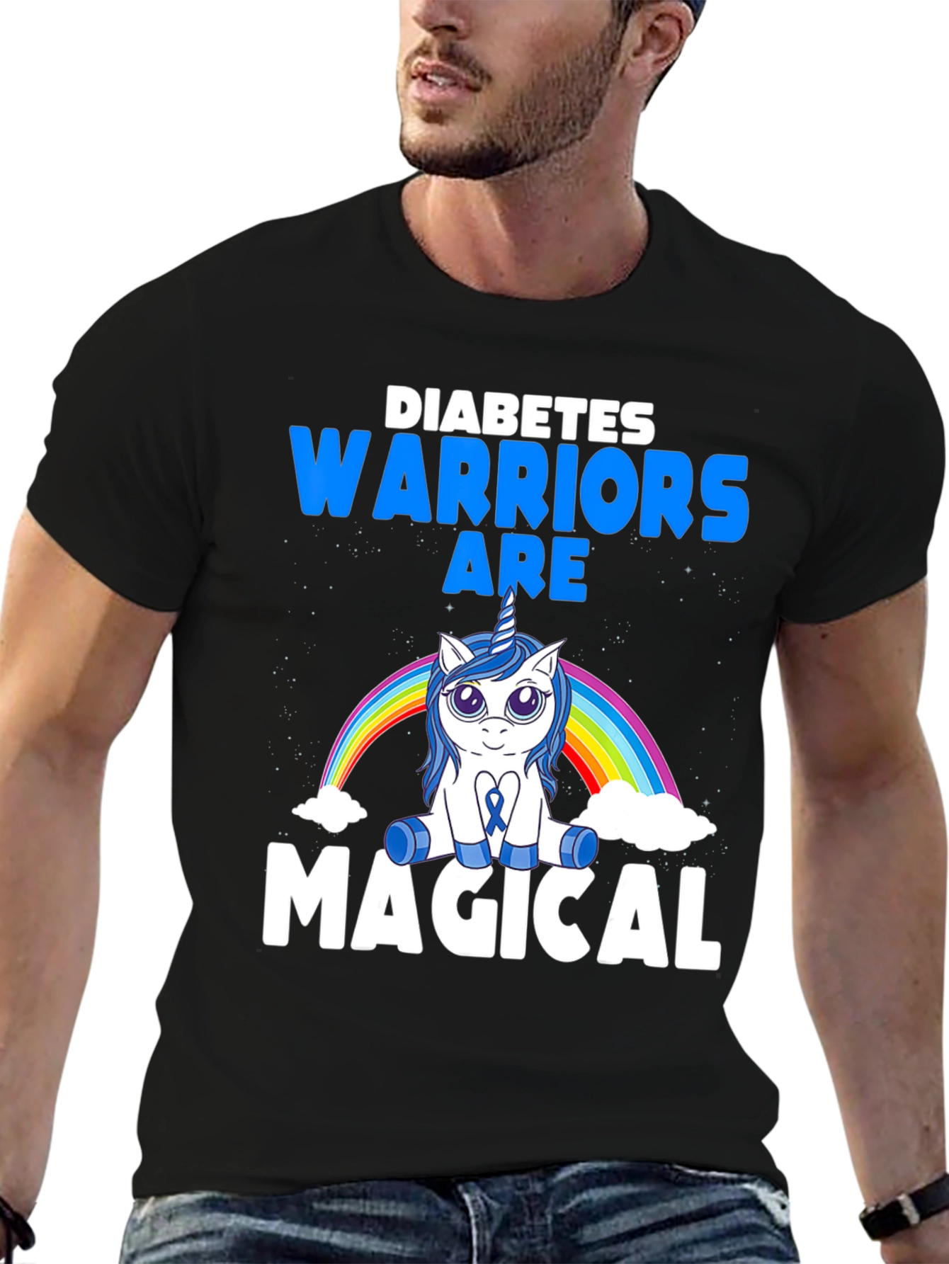 Black Diabetes Warrior Magical Unicorn T-Shirt view 6