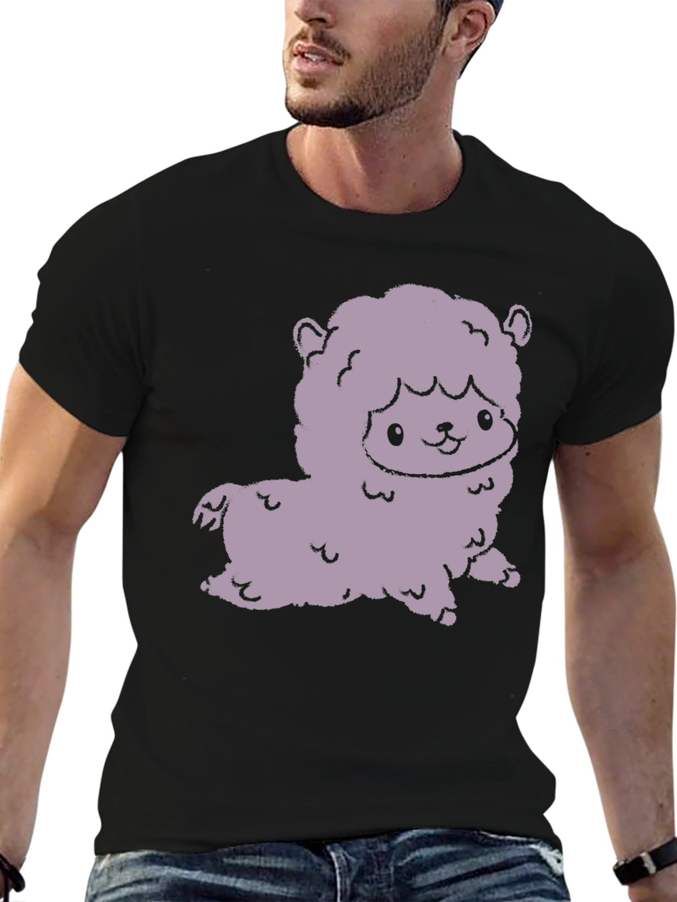 Black Cute Alpaca Graphic Tee - Stylish Black T-Shirt view 6
