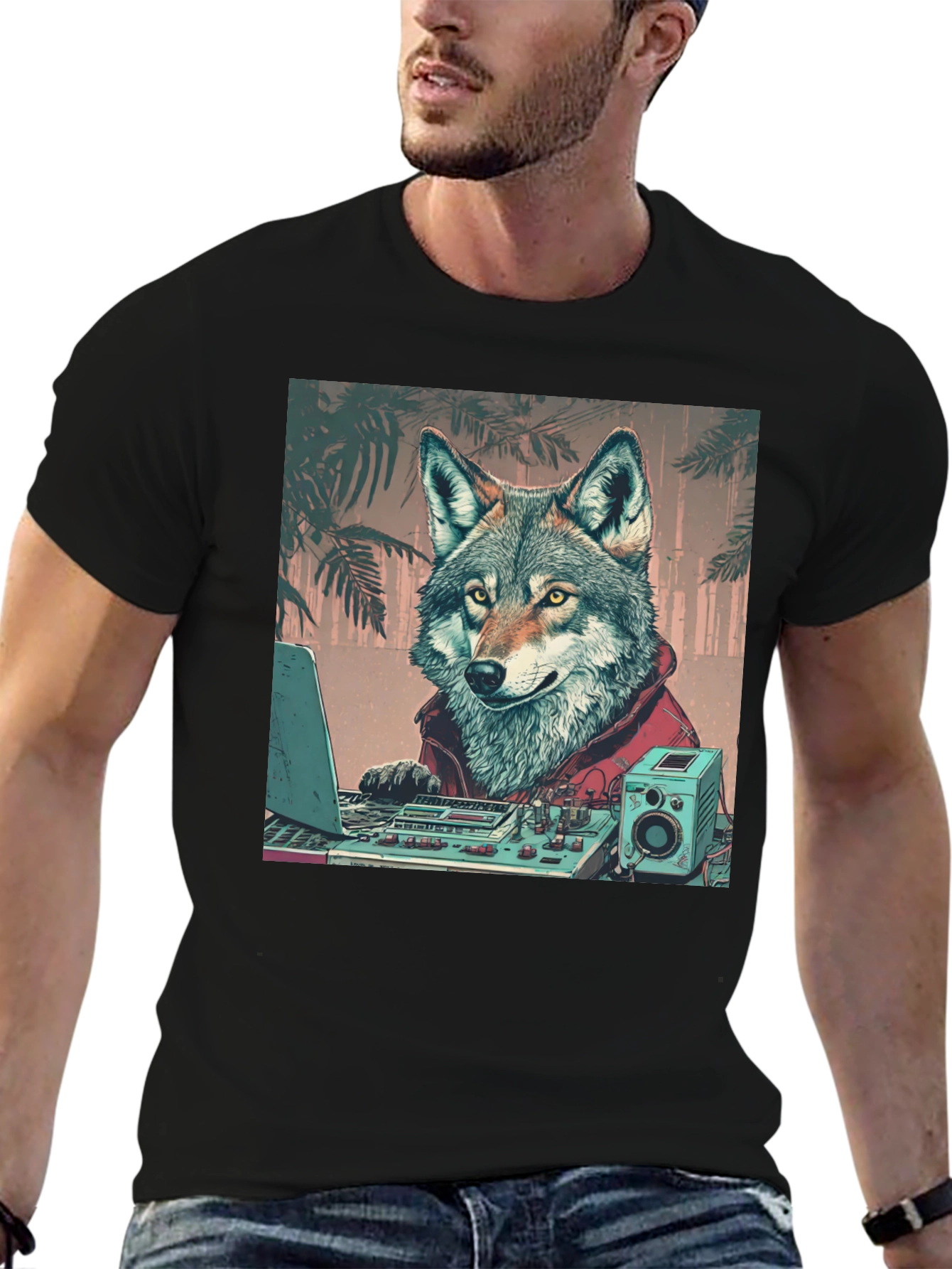 Black DJ Wolf Graphic Tee - Cool Animal Lover Shirt view 6