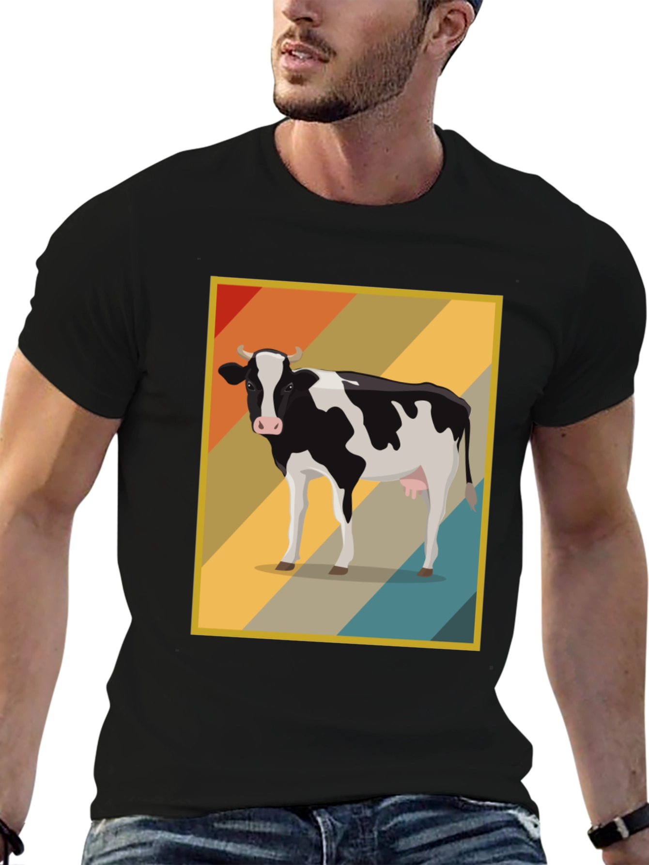 Black Retro Cow Graphic Tee - Farm Animal T-Shirt view 6