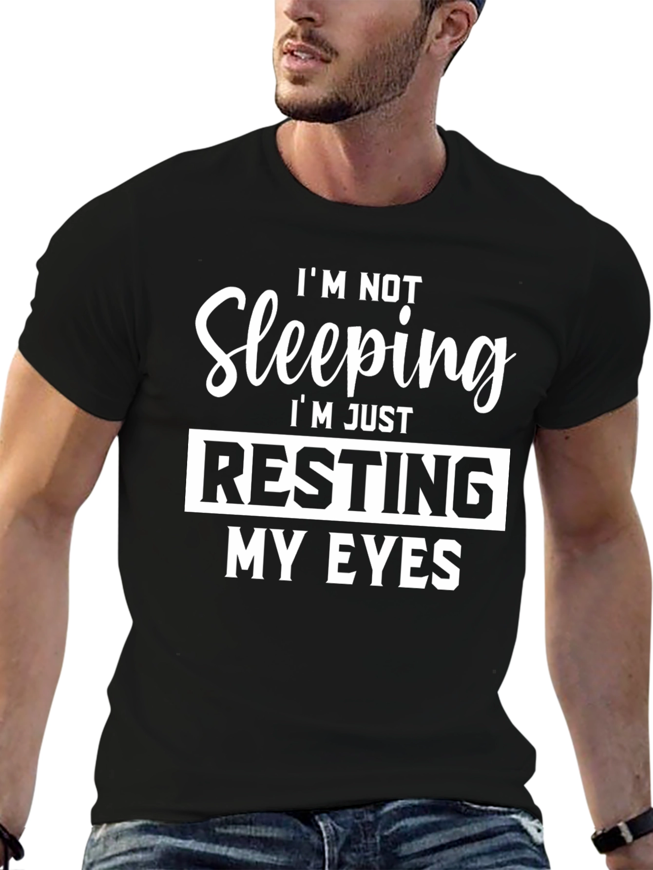 Black Resting My Eyes Graphic Tee - Funny Slogan T-Shirt view 6
