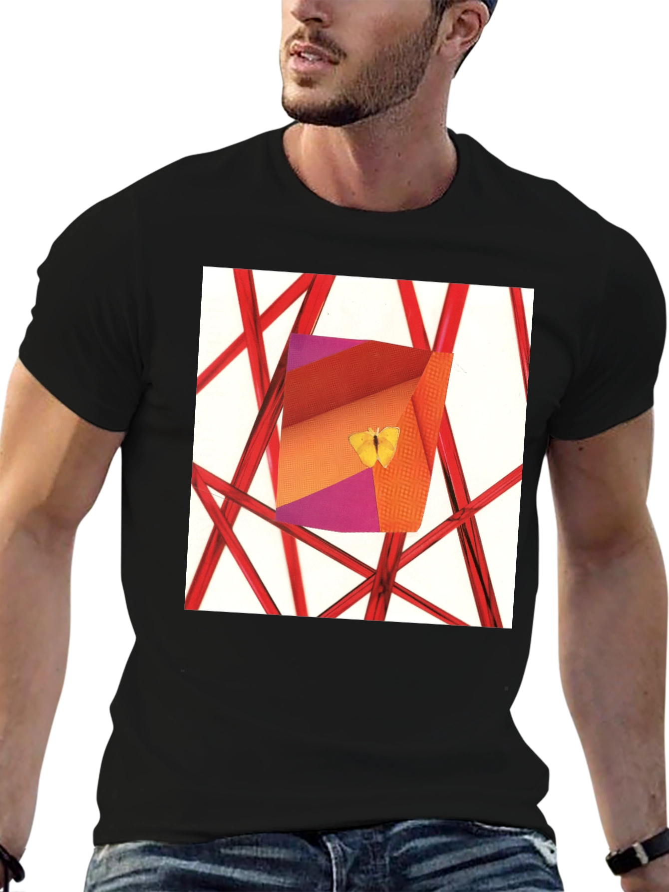 Black Abstract Art T-Shirt: Butterfly Graphic Tee view 6
