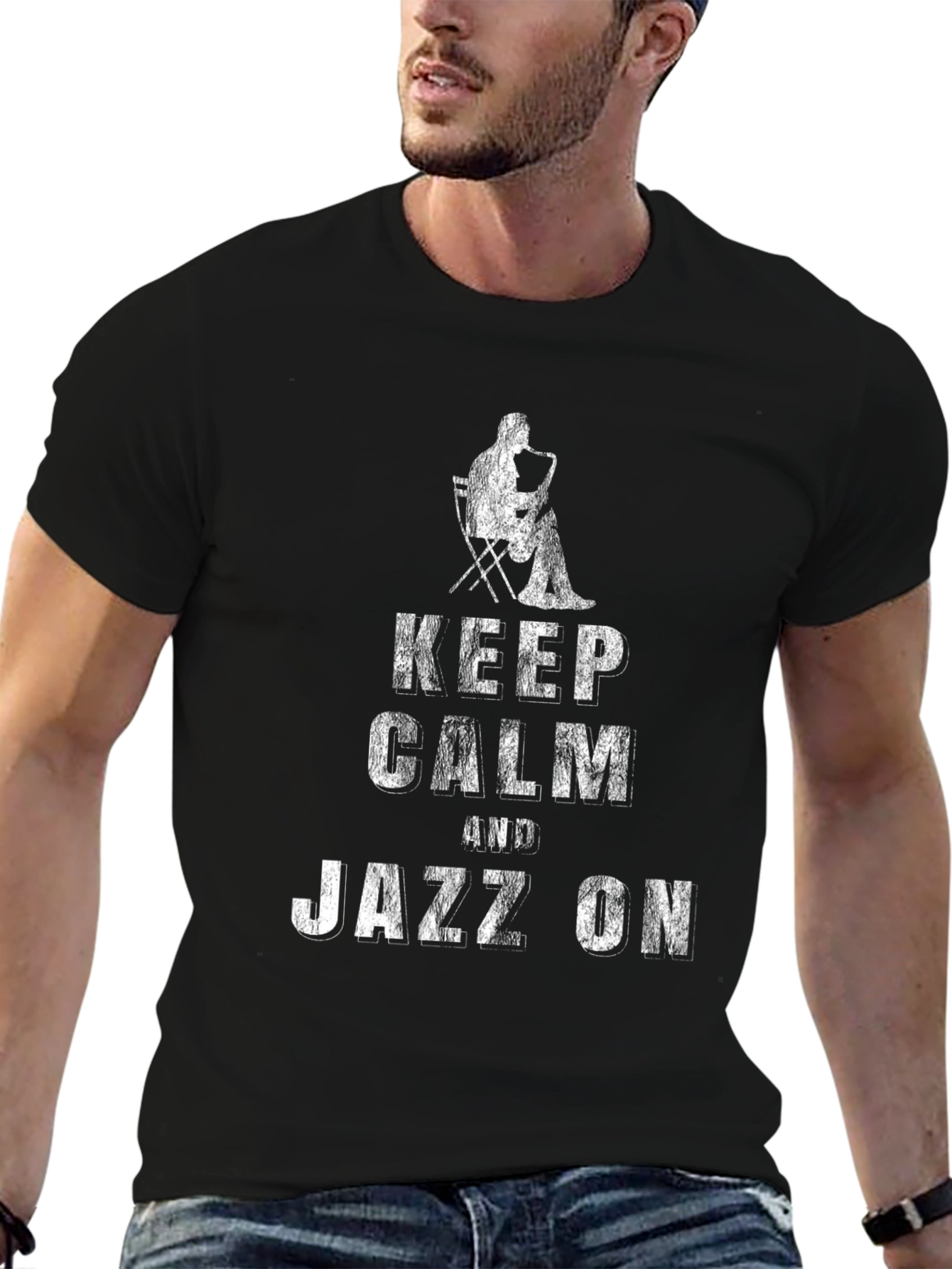 Black Keep Calm and Jazz On Graphic T-Shirt view 6