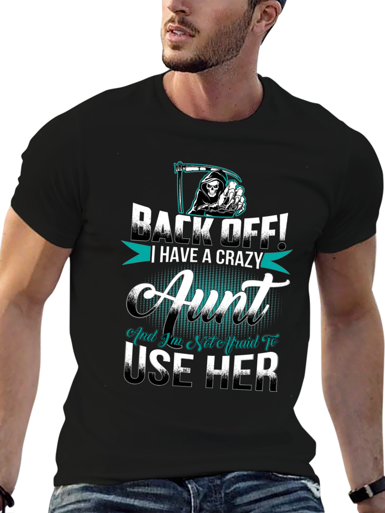 Black Crazy Aunt T-Shirt Novelty Graphic Tee view 6