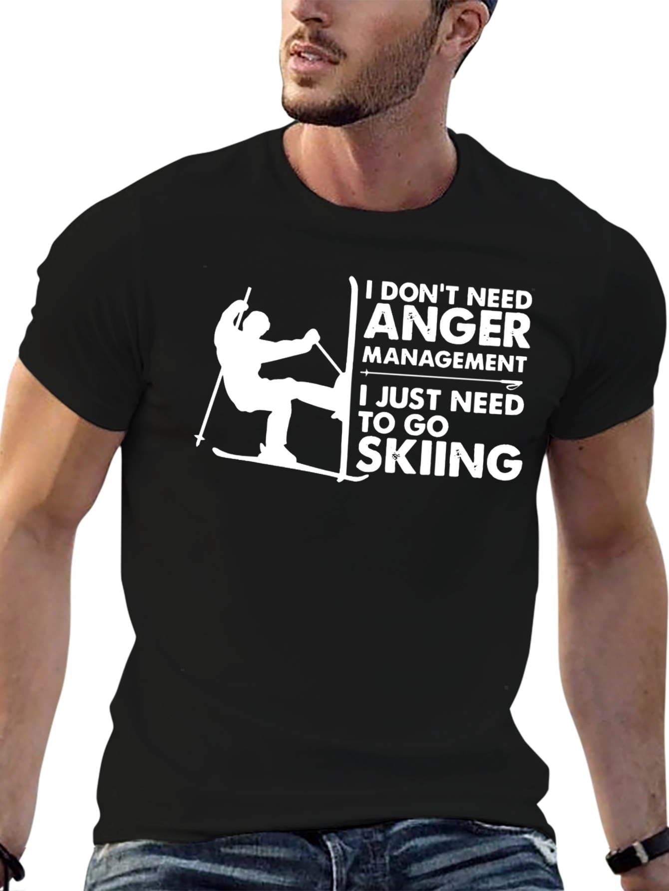 Black Funny Skiing T-Shirt - Anger Management Tee view 6