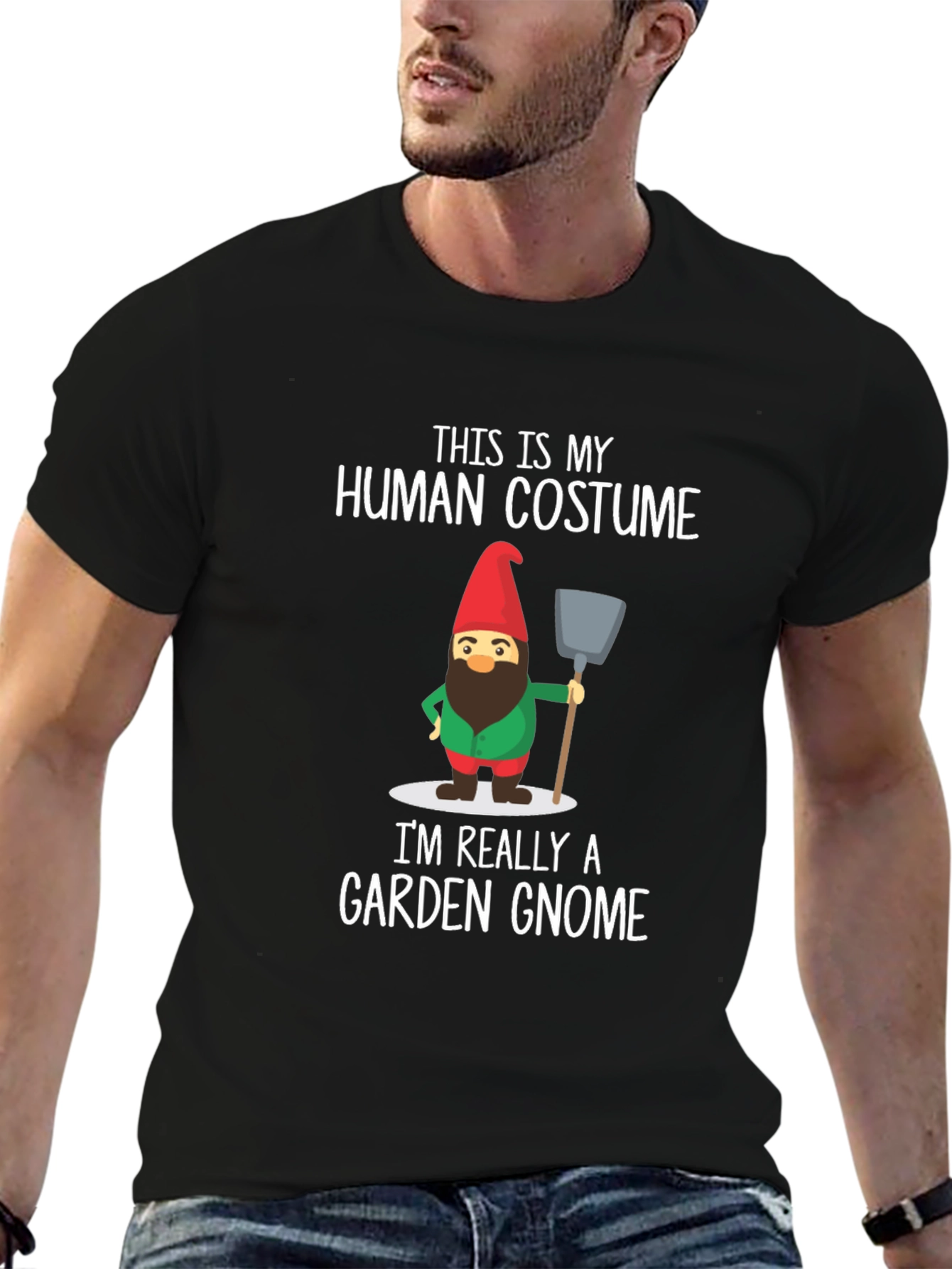 Black Funny Garden Gnome Human Costume T-Shirt view 6