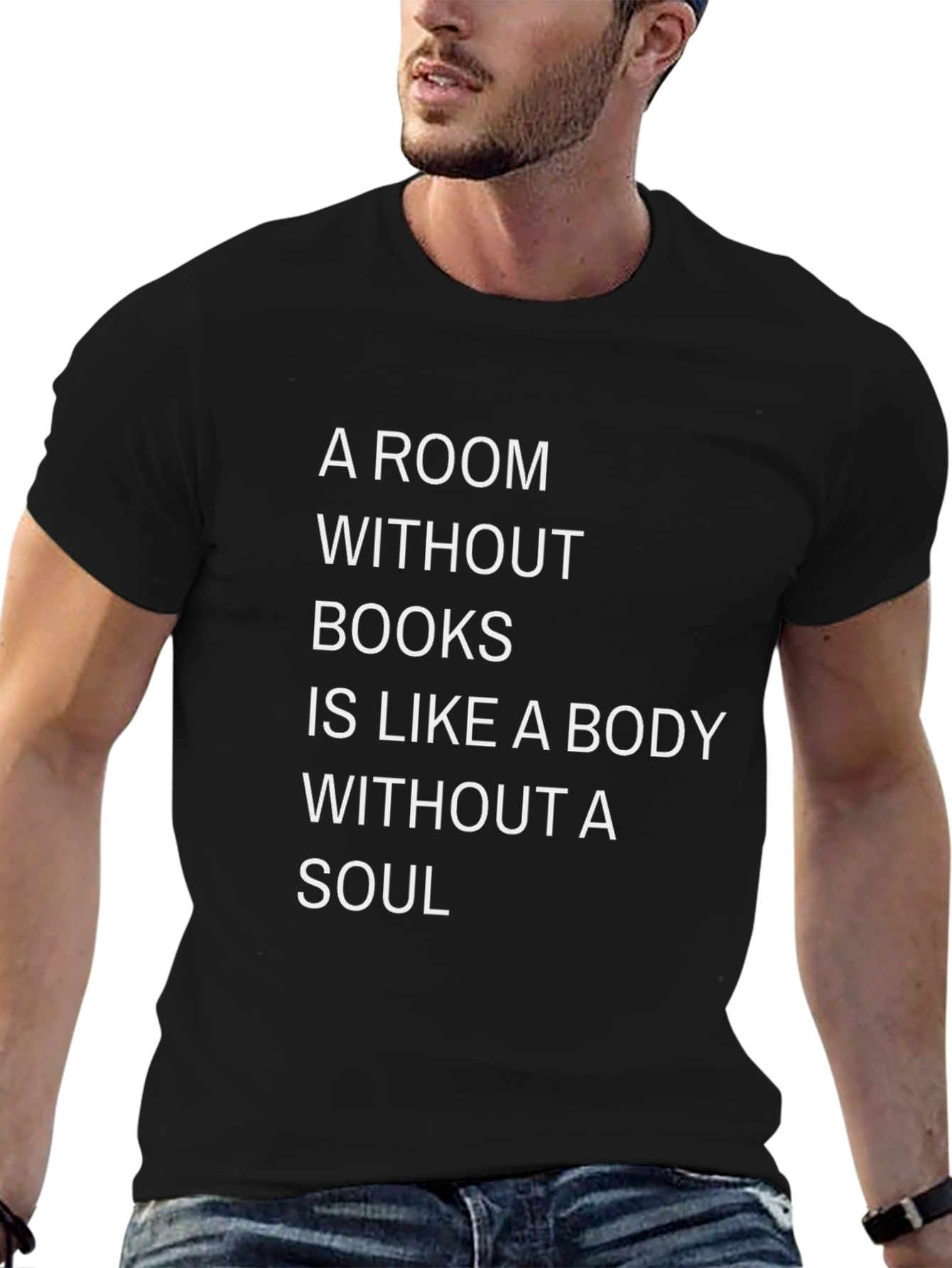 Black Literary Quote T-Shirt - A Room Without Books view 6
