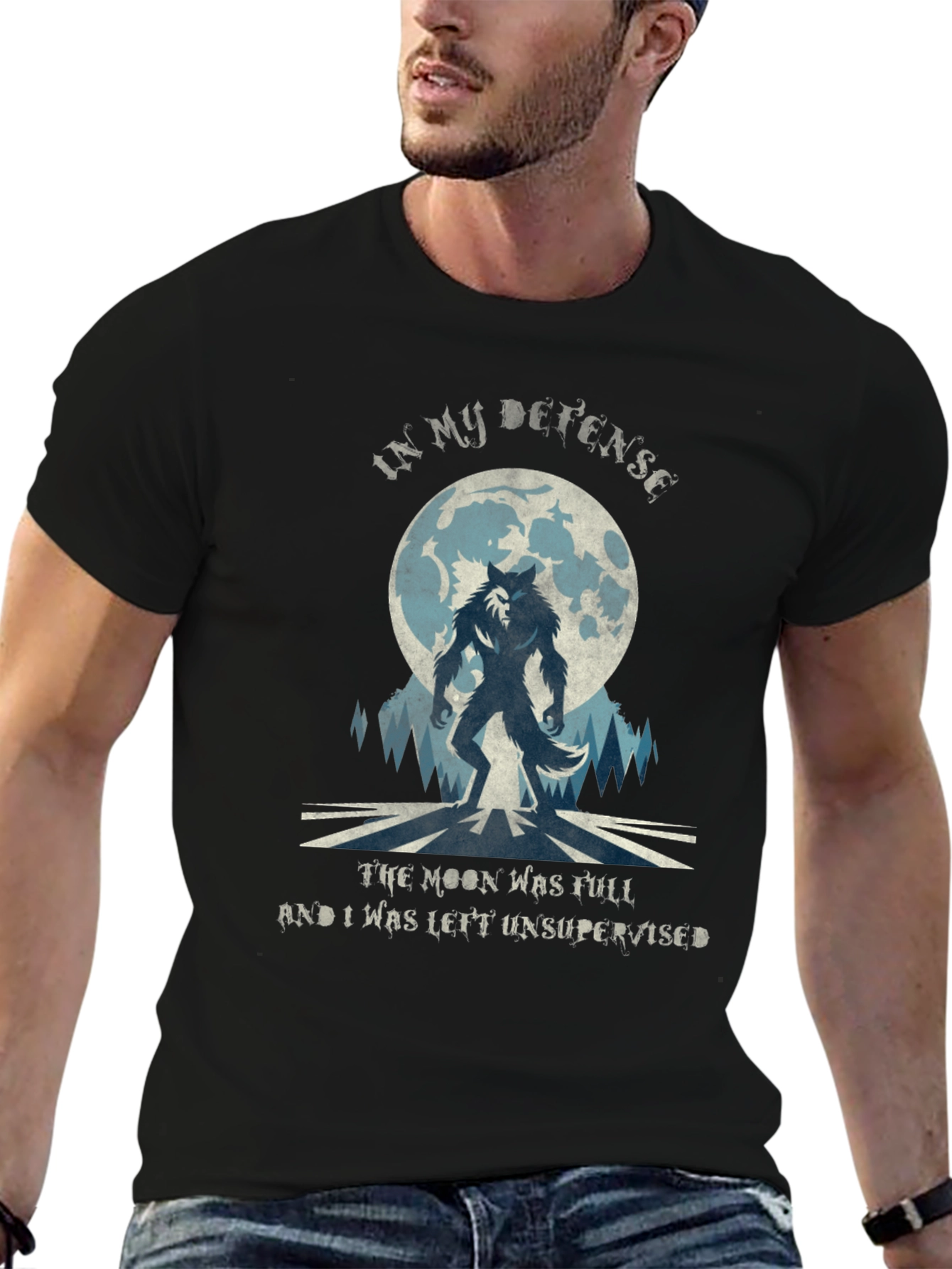 Black Werewolf Moon T-Shirt - In My Defense Funny Tee view 6