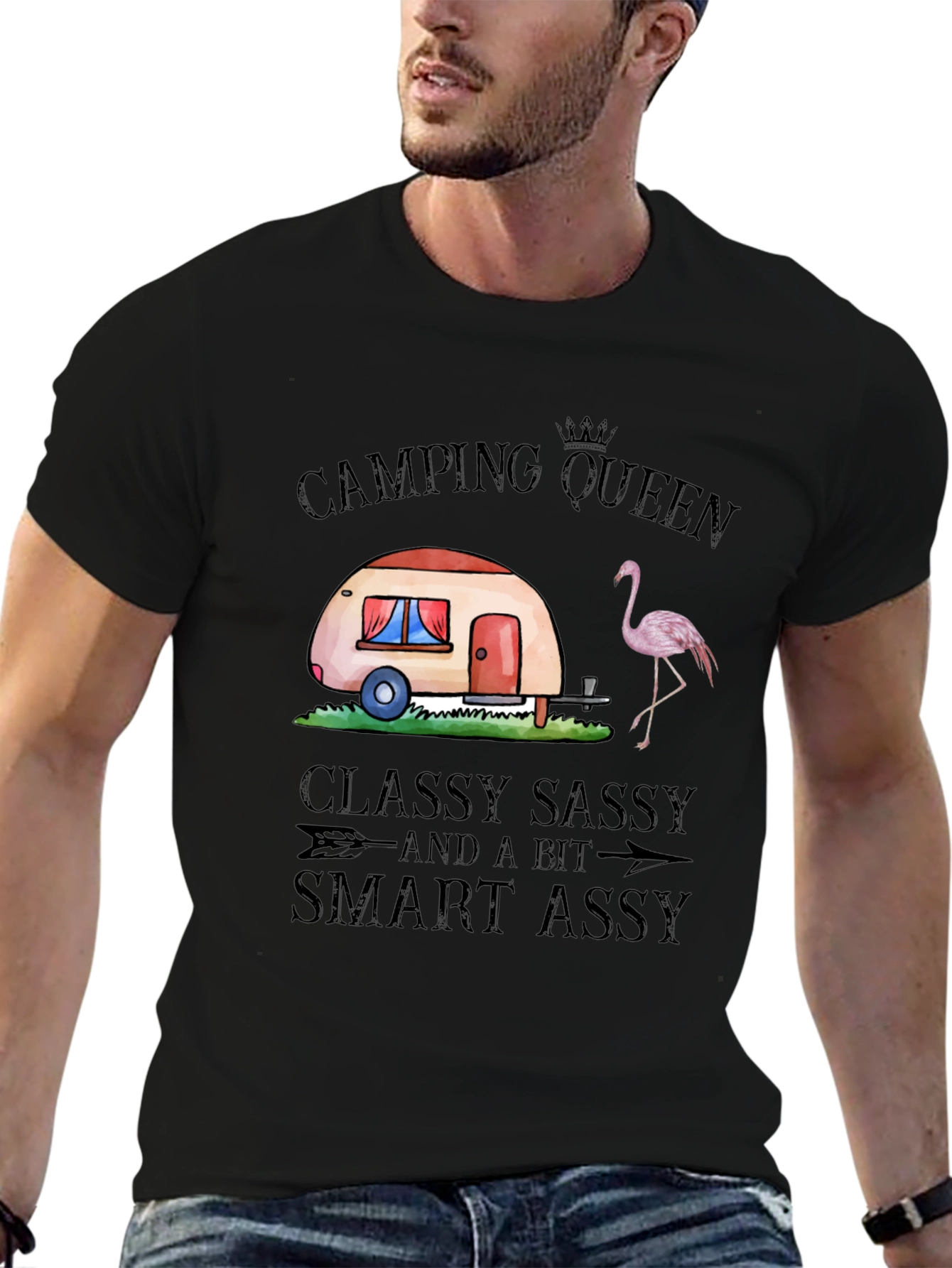 Black Camping Queen Graphic T-Shirt, Classy Sassy Smart Assy view 6