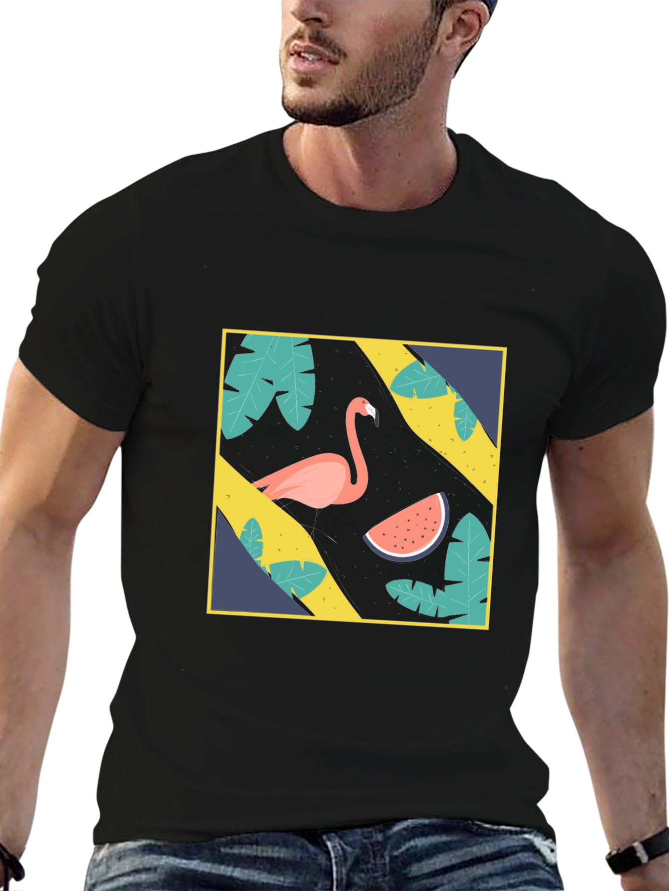 Black Tropical Flamingo Graphic Tee view 6