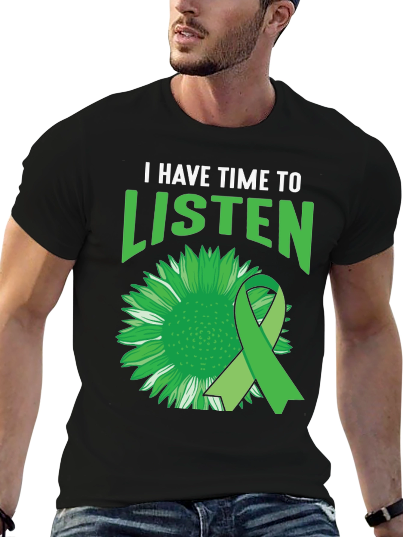 Black I Have Time to Listen Mental Health T-Shirt view 6