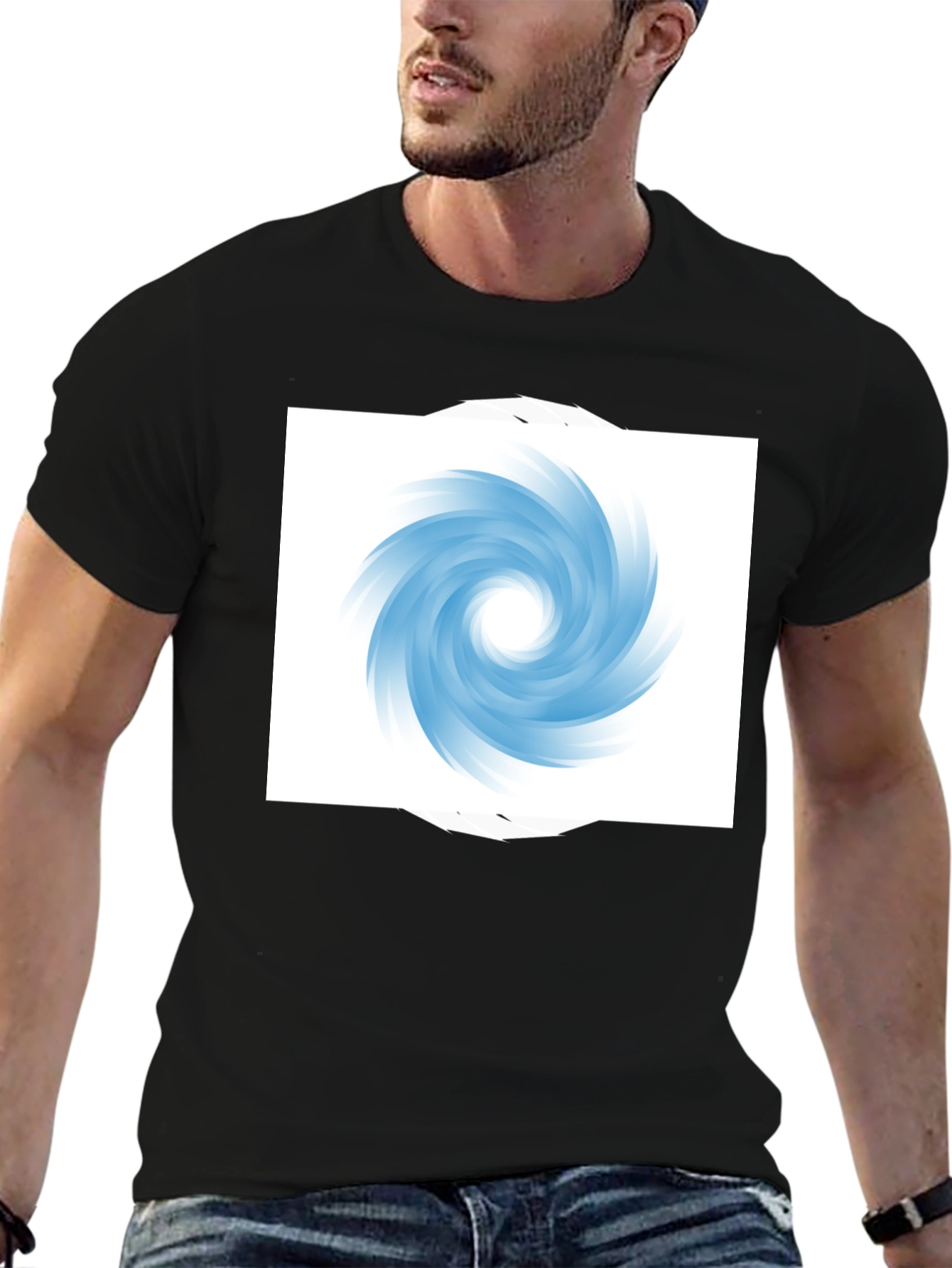 Black Black T-Shirt with Abstract Swirl Design view 6