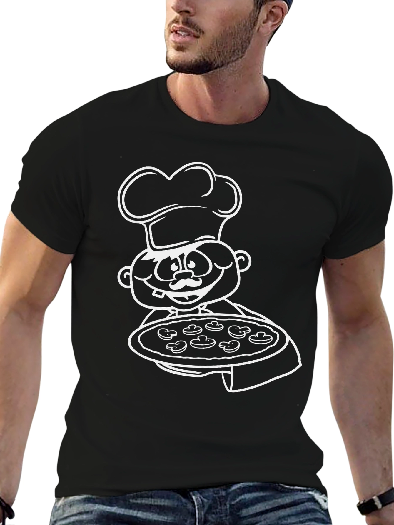Black Pizza Chef Graphic Tee - Black Cotton T-Shirt view 6