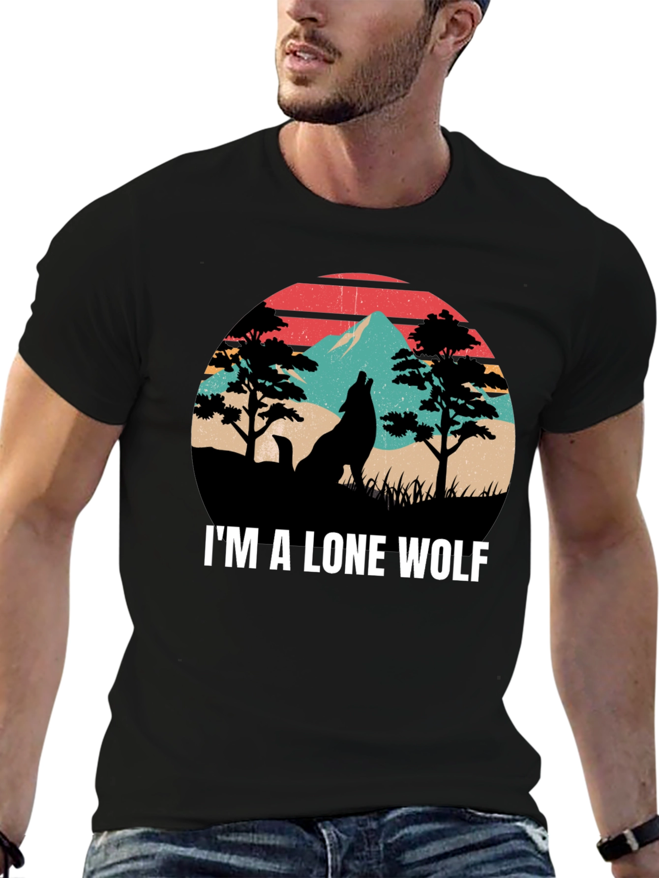 Black Lone Wolf Graphic Tee - Nature Inspired Design view 6