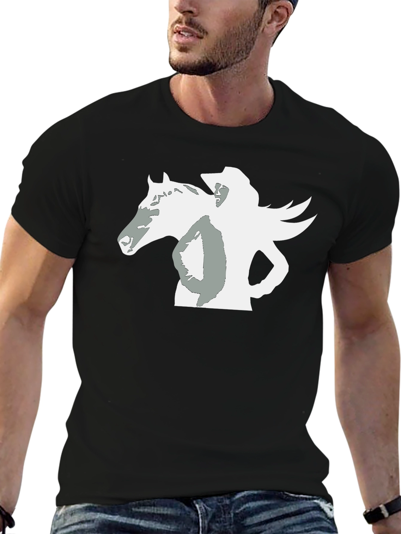 Black Black Tee with Horse and Rider Graphic view 6