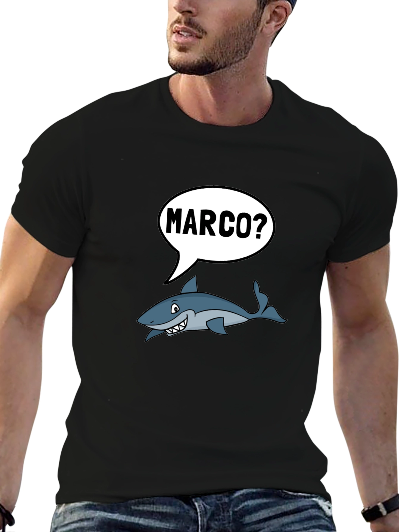 Black Marco Shark T-Shirt - Funny Ocean Humor Tee view 6