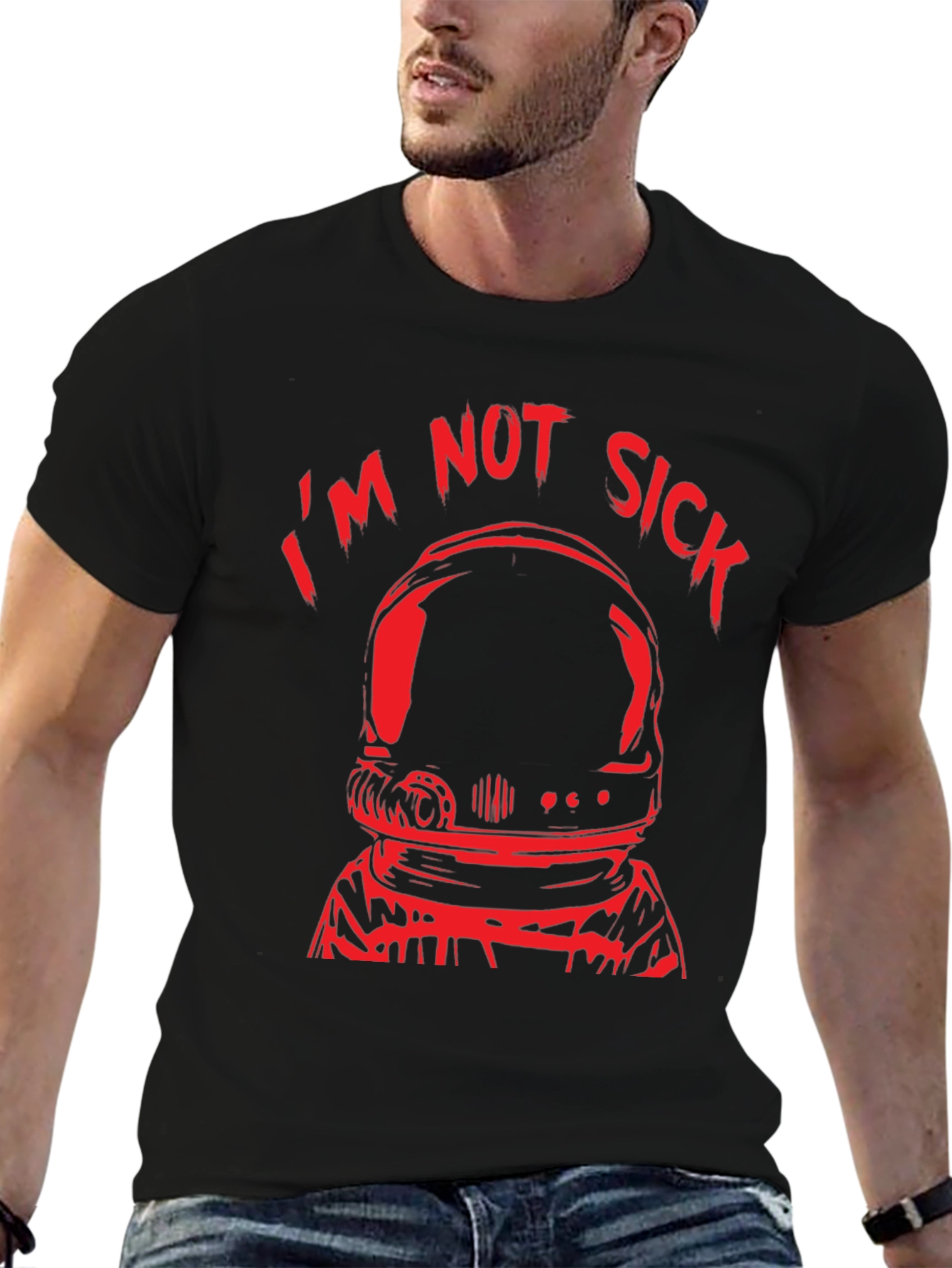 Black I'm Not Sick Astronaut Black T-Shirt view 6
