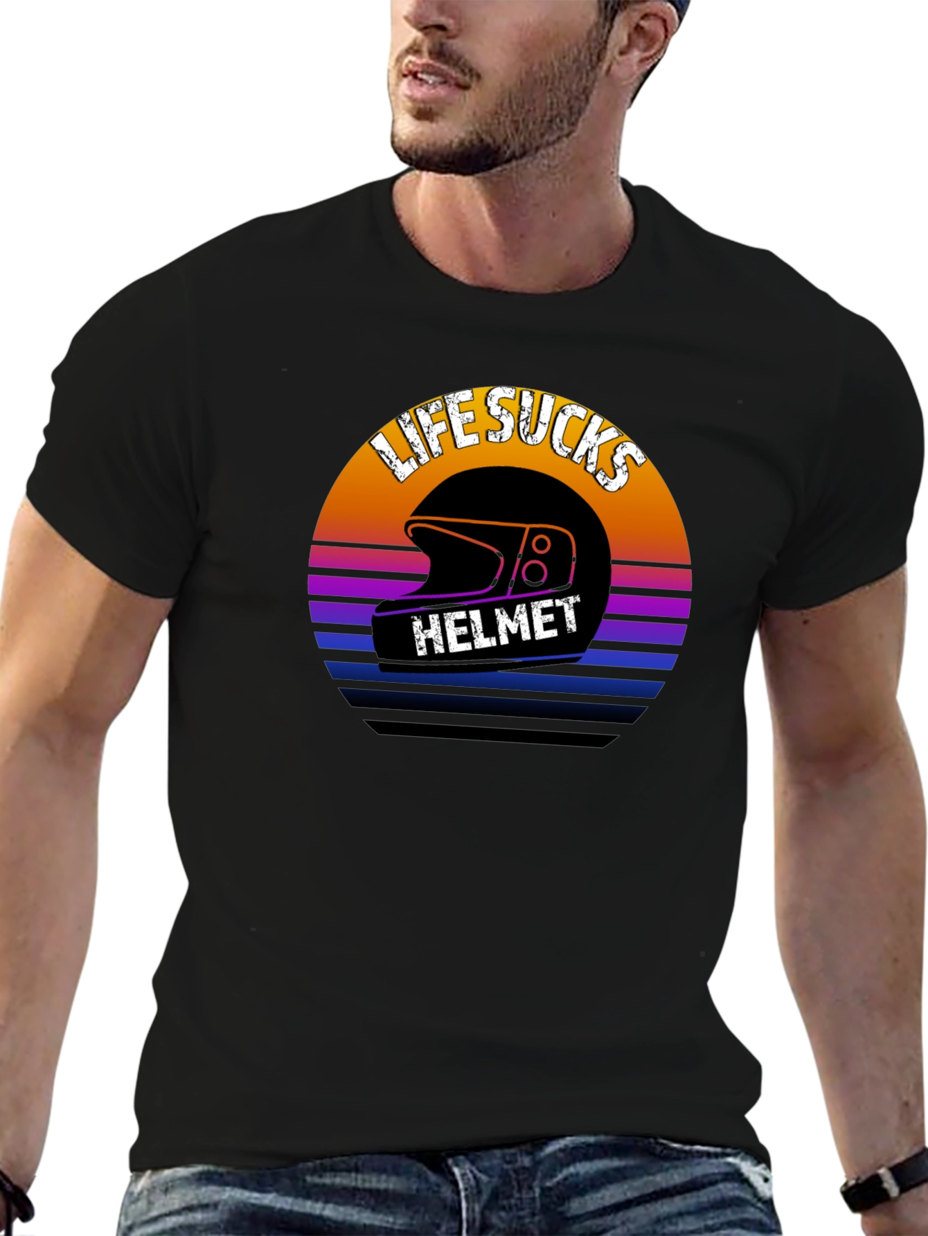 Black Life Sucks Helmet Graphic T-Shirt view 6