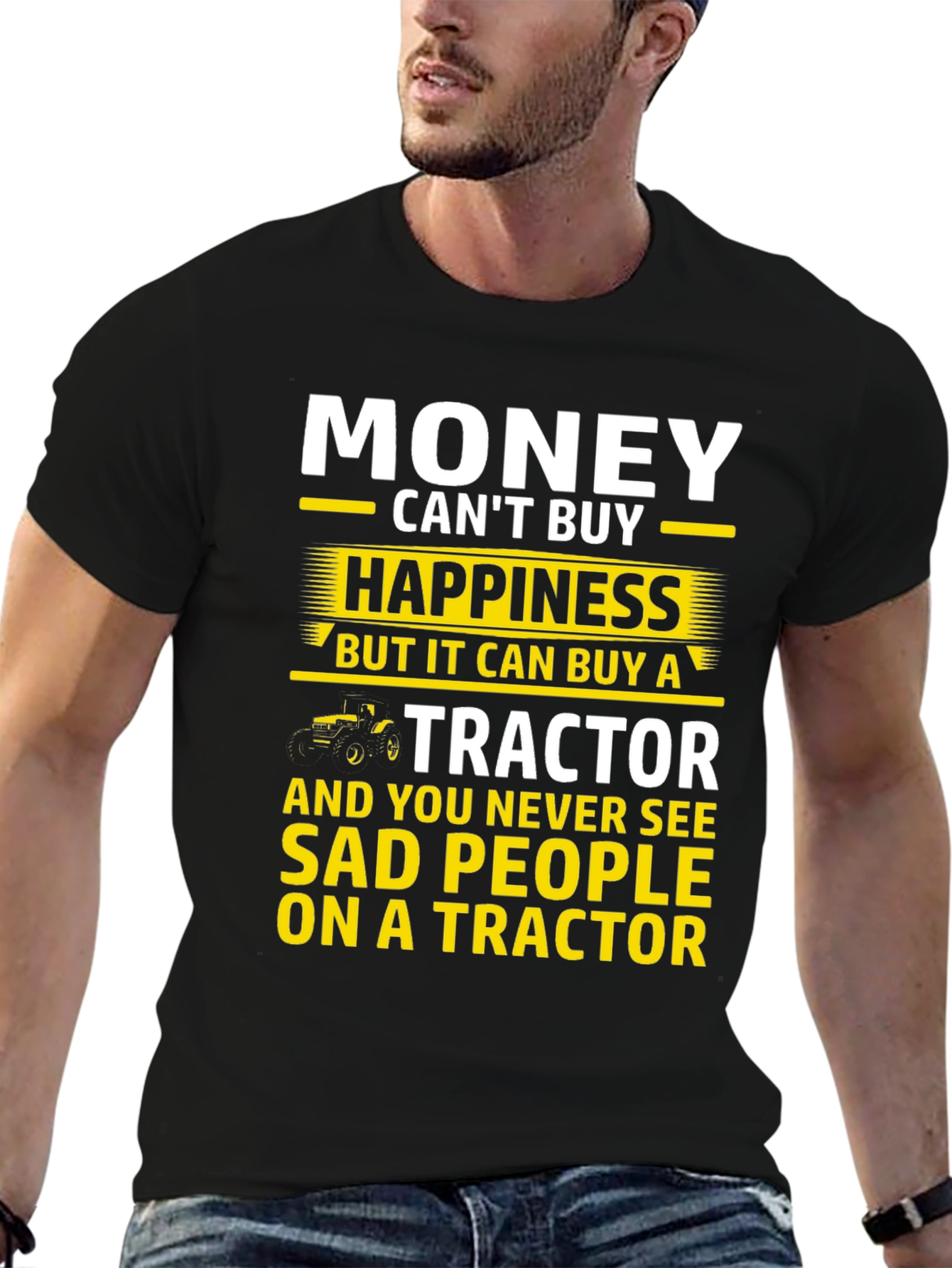 Black Money Can't Buy Happiness Tractor Graphic T-Shirt view 6
