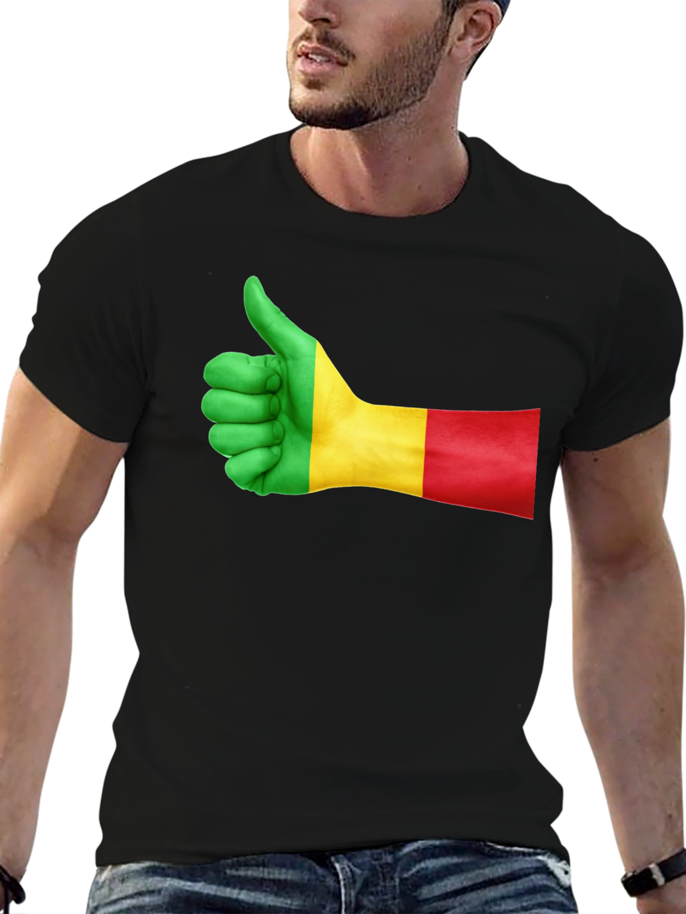 Mali Flag Thumbs Up Graphic Black T-Shirt - 6