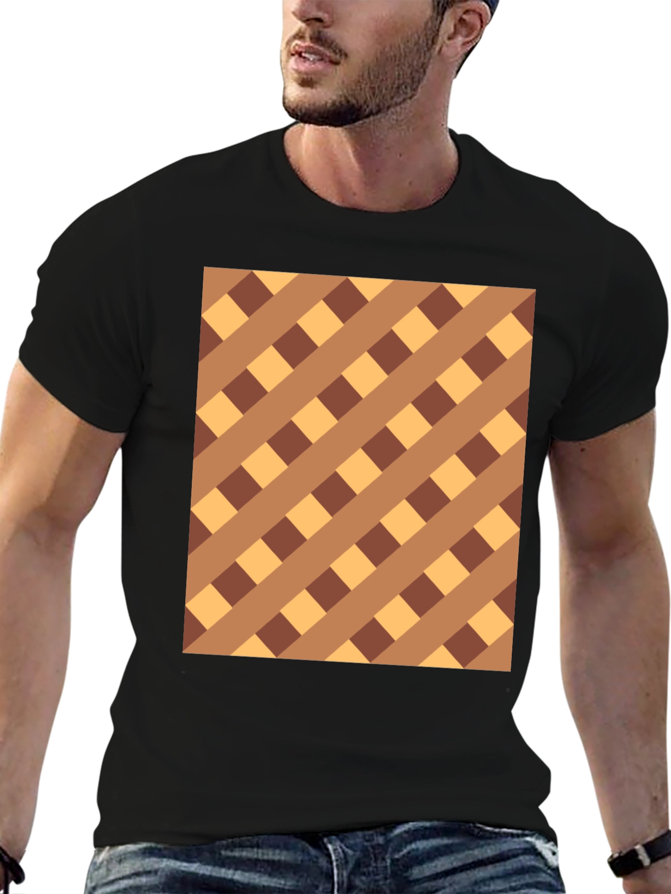 Black Brown Checkered Pattern Black Tee view 6