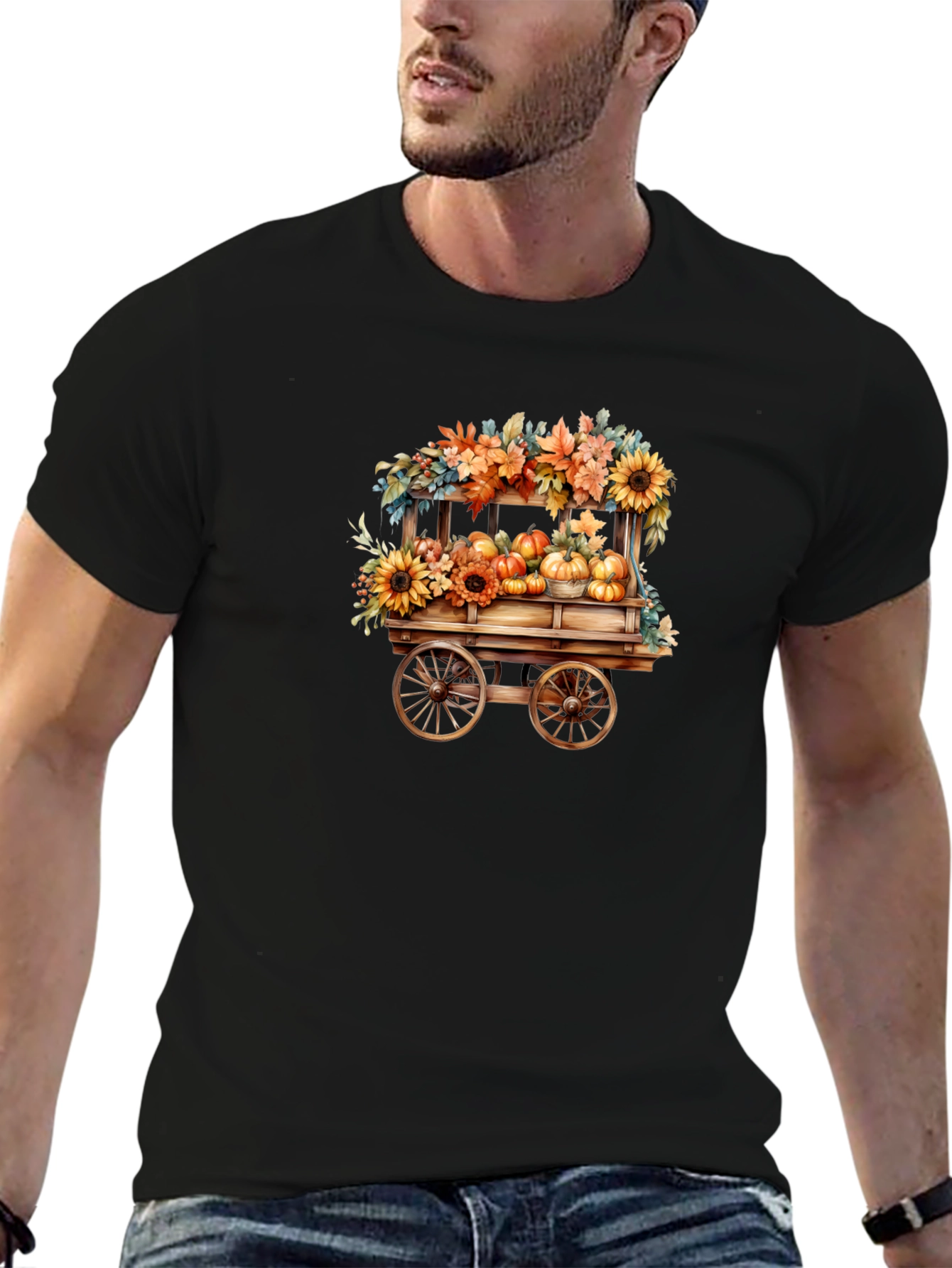 Black Fall Harvest Wagon T-Shirt - Black view 6